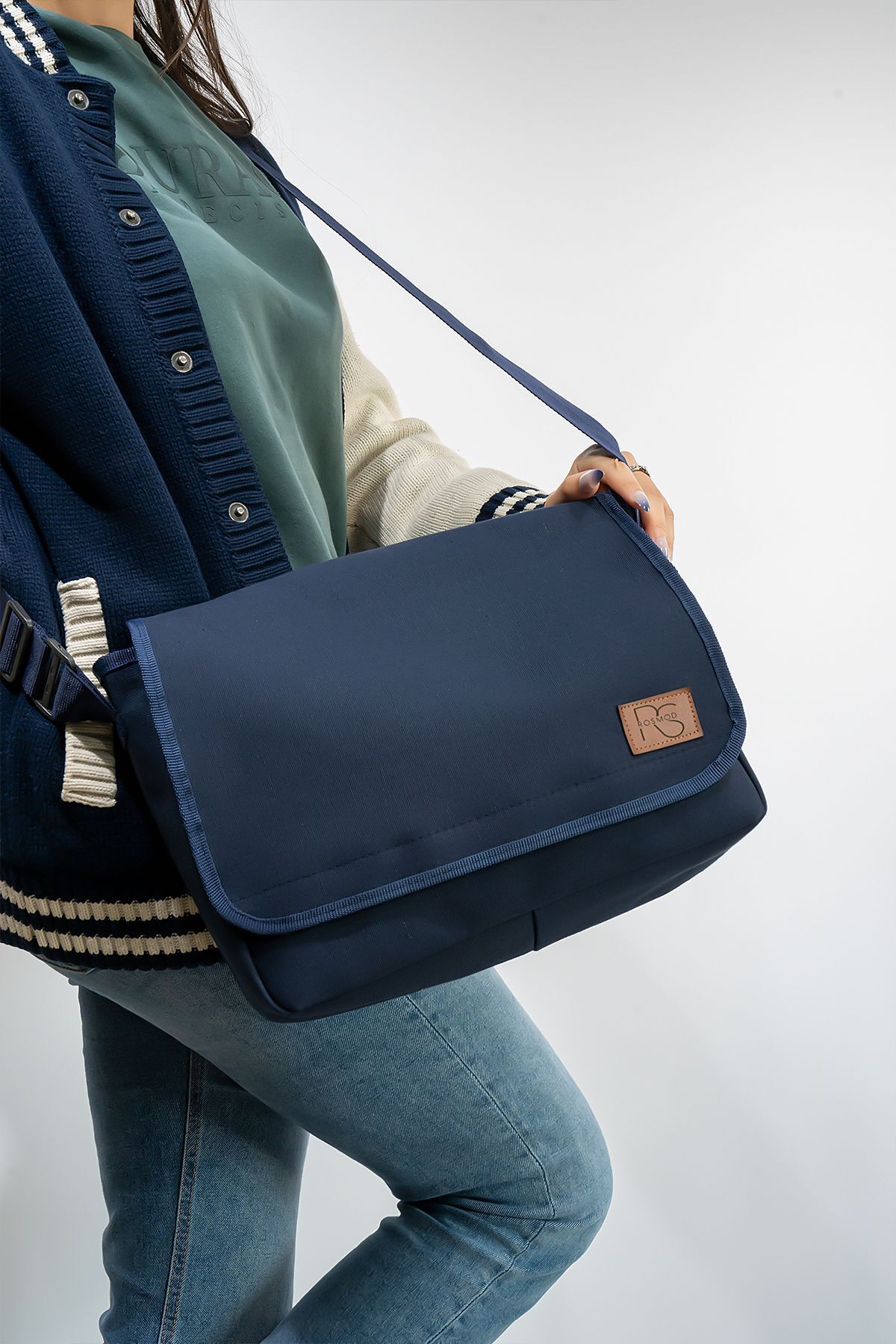 Rosmod Geantă Messenger De Mărime Mare, De Calitate Bleumarin, Cu 2 Compartimente Unisex - One Size