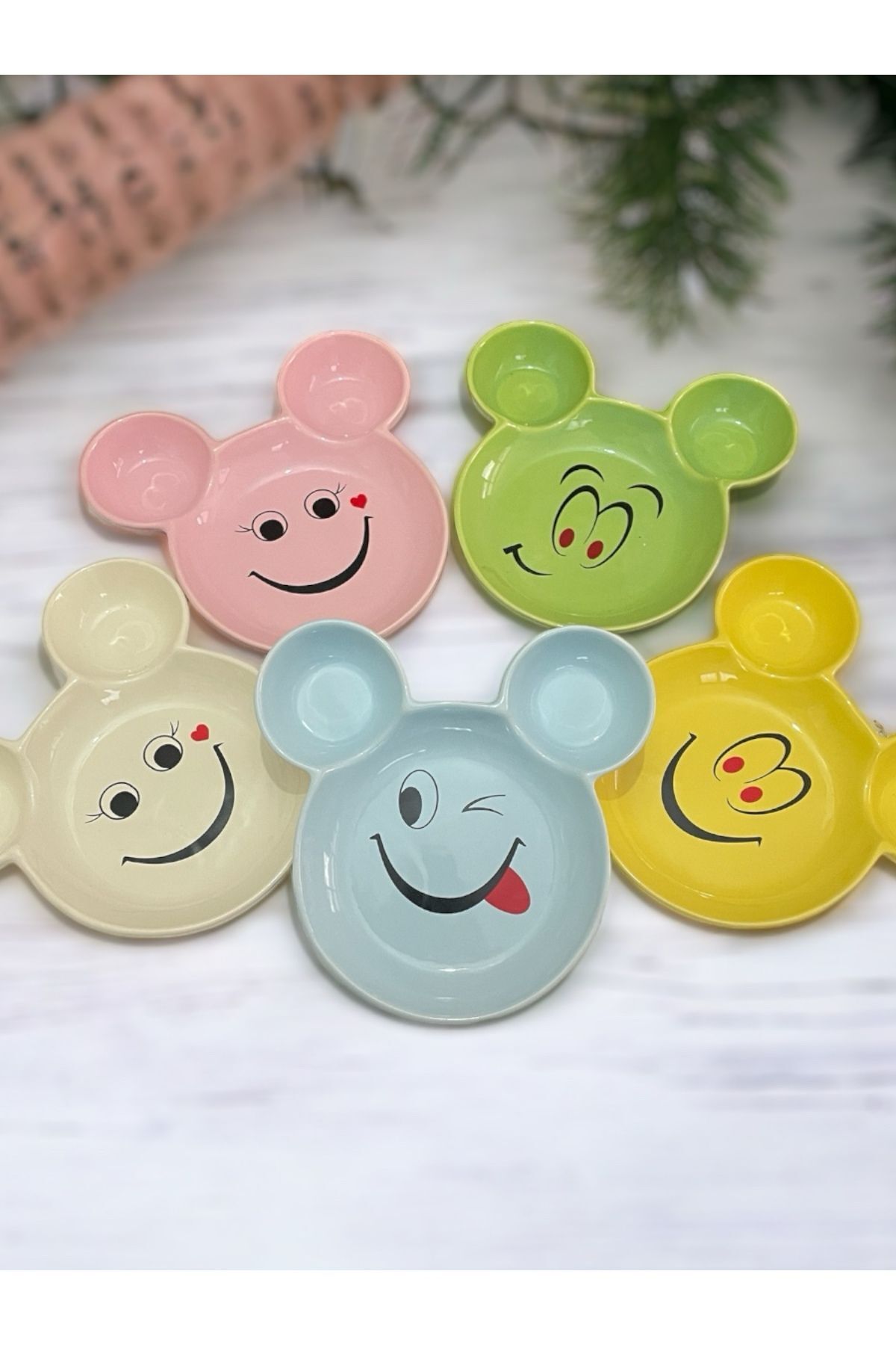 Artistic Quality Eğlenceli Çocuk Mama, Yemek, Kahvaltı ve Pasta Tabağı 5 Adet Sarı-Yeşil-Mavi-Pembe-Krem fotoğrafı 3 (önizleme)