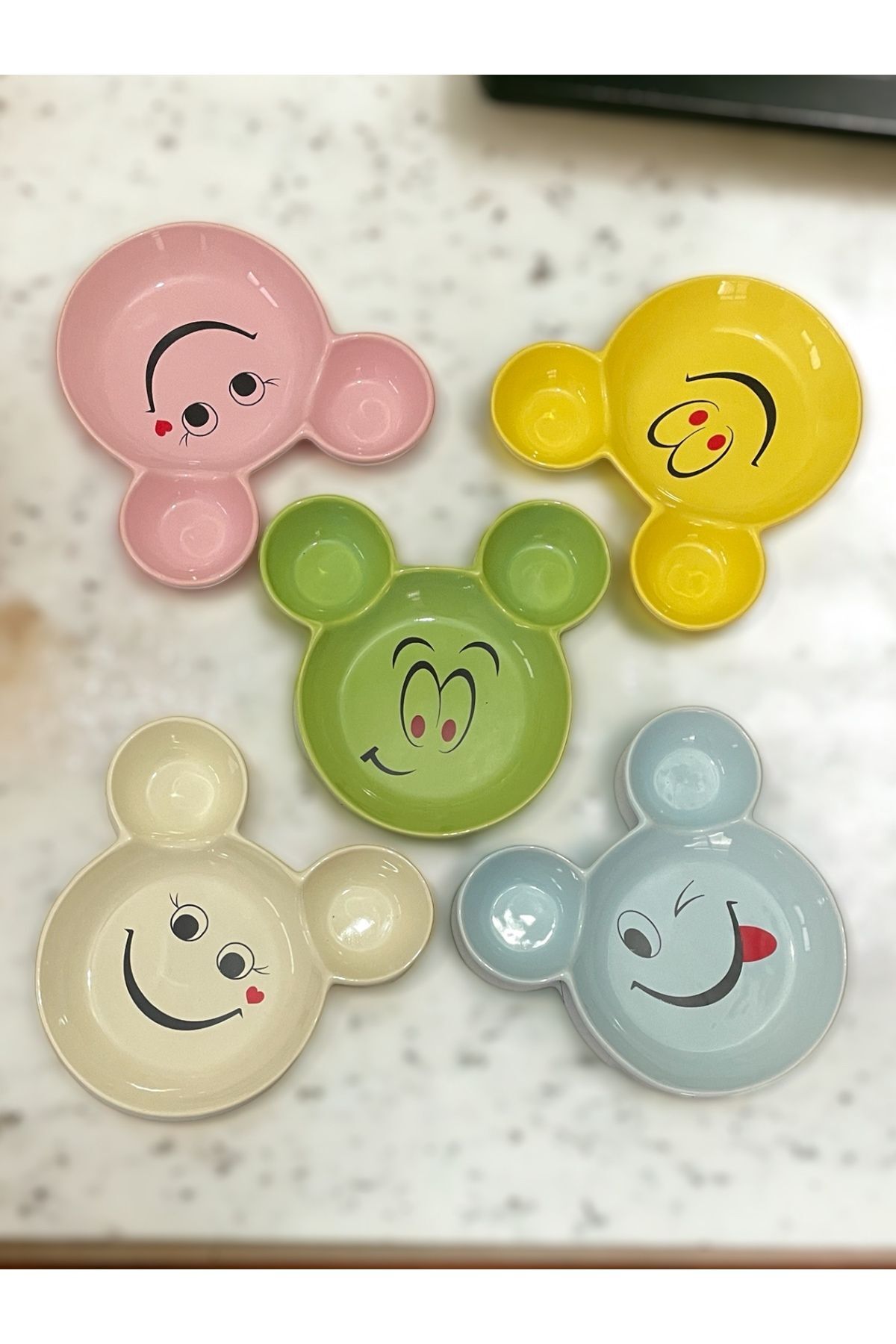 Artistic Quality Eğlenceli Çocuk Mama, Yemek, Kahvaltı ve Pasta Tabağı 5 Adet Sarı-Yeşil-Mavi-Pembe-Krem fotoğrafı 6 (önizleme)