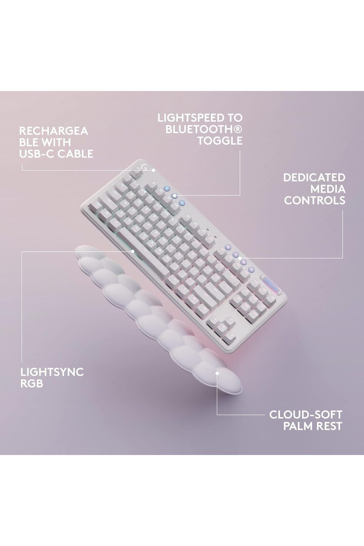 logitech-G G715 Wireless Mechanical Gaming Keyboard with Tactile Switches (GX Brown) White Mist 6