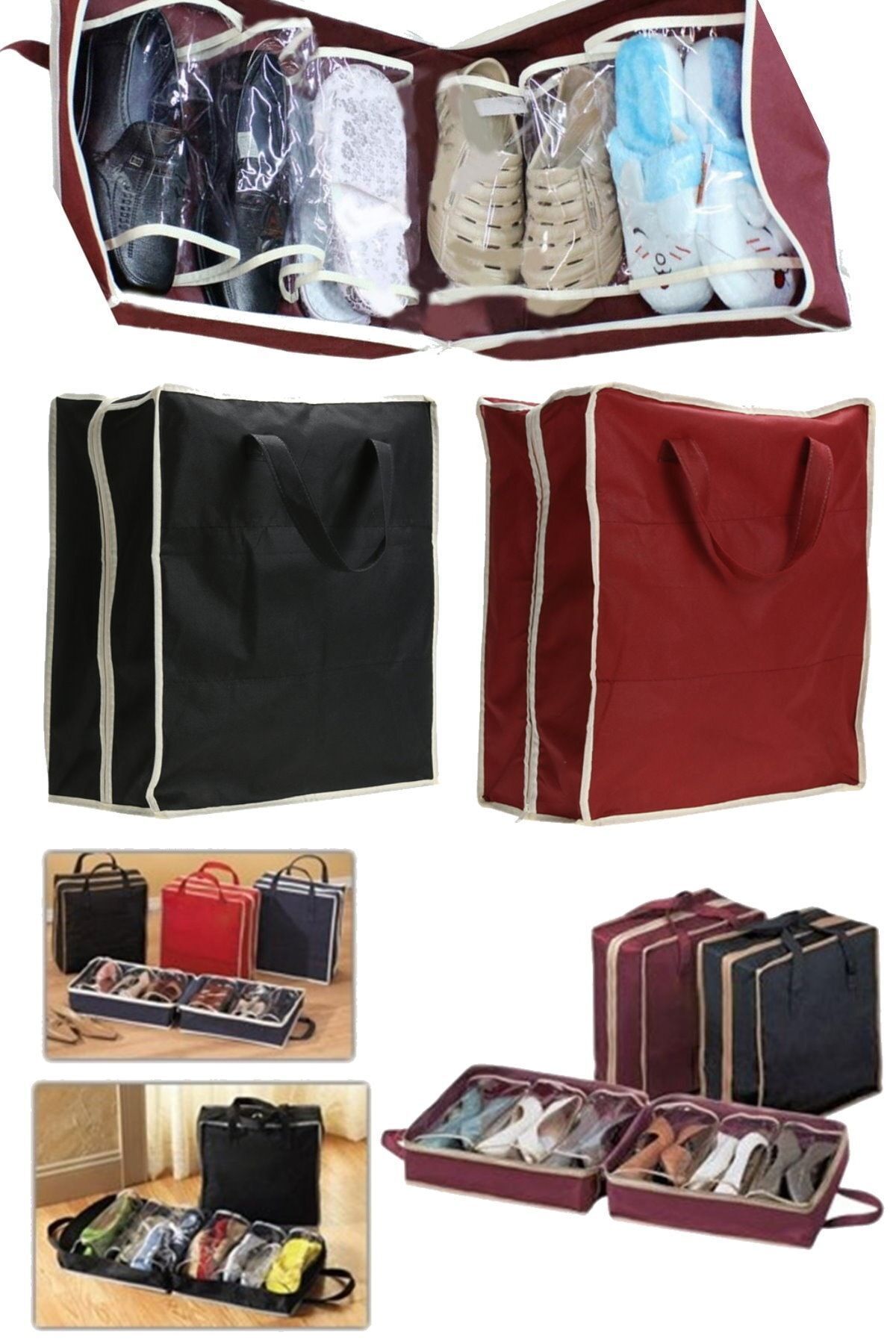 Utelips-6 Pairs of Storage Totes for All Shoes Zippered Practical Shoe Storage Suitcase Bag Storage 5