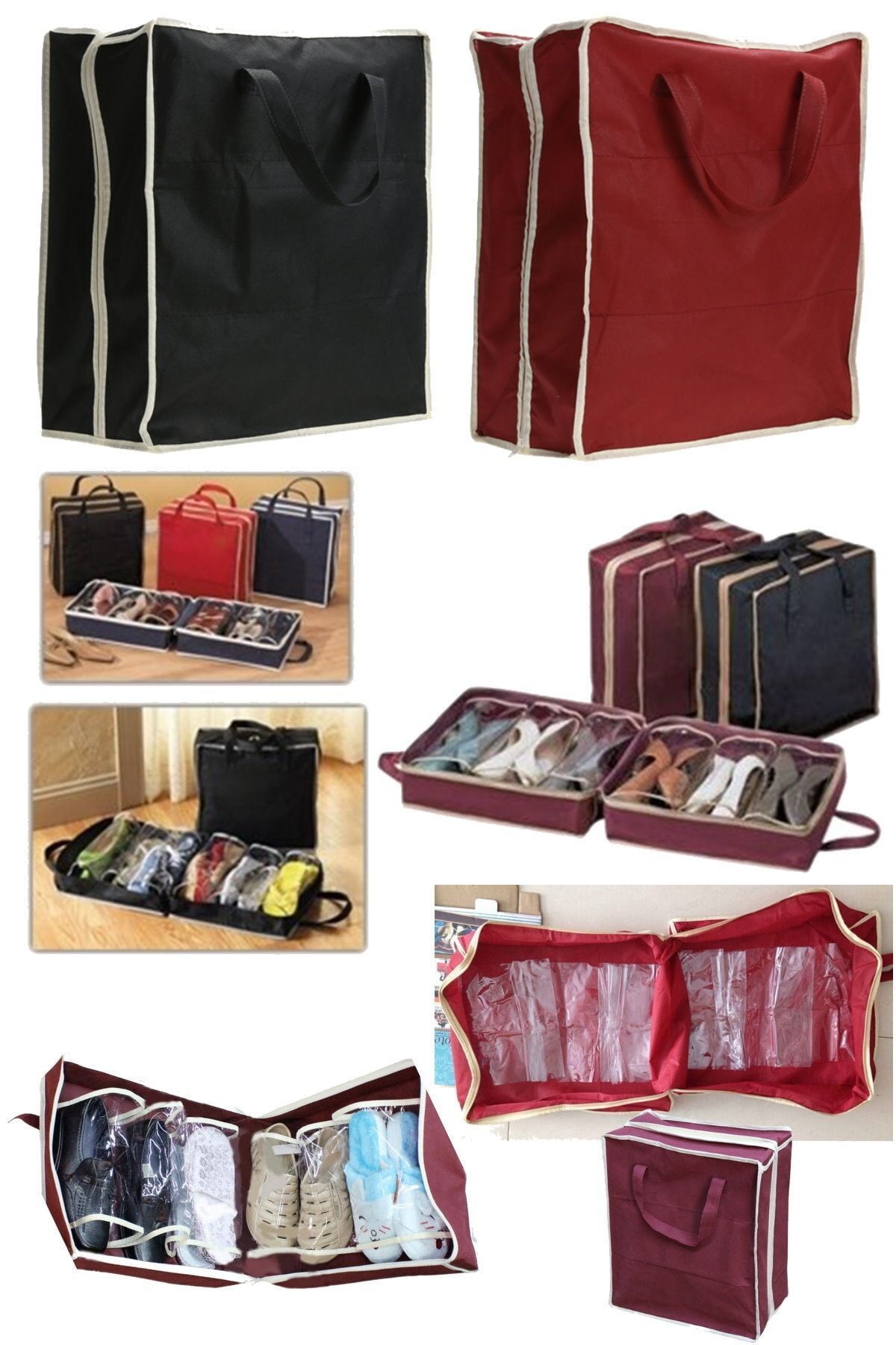 Utelips-6 Pairs of Storage Totes for All Shoes Zippered Practical Shoe Storage Suitcase Bag Storage 6
