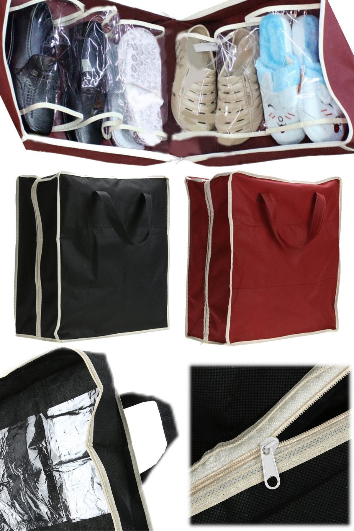 Utelips-6 Pairs of Storage Totes for All Shoes Zippered Practical Shoe Storage Suitcase Bag Storage 4