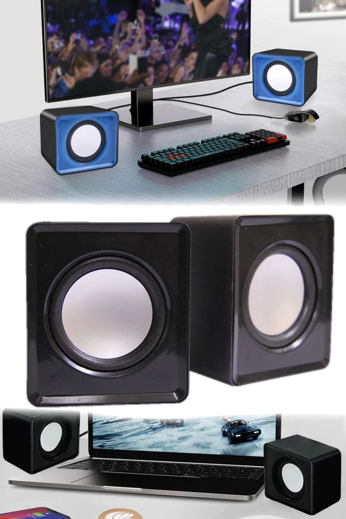 Utelips Kablolu Oyuncu Hoparlörü Tv Bilgisayar Pc Leptop 2'li Hoparlör Masaüstü Müzik Speaker Fişli 3.5mm
