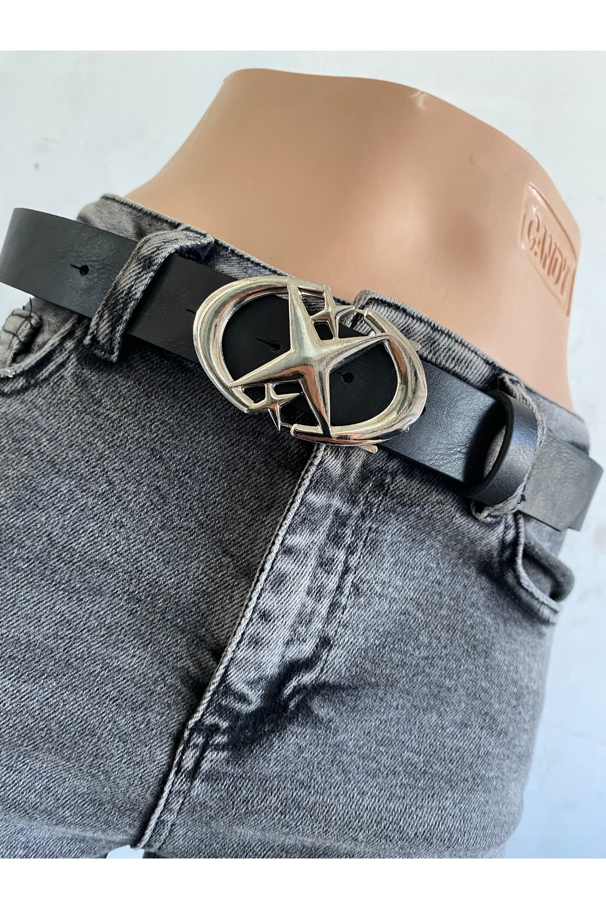 Aksabeltchokers 3.5 cm gümüş renk yıldız tokalı kadın pantolon kemeri görsel 5