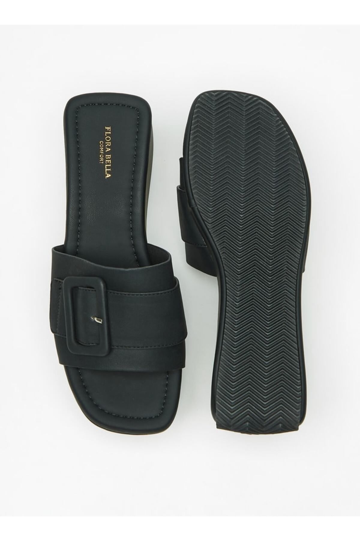 Flora Bella by Shoexpress-Solid Slide Sandals with Wedge Heels and Buckle Accent 4