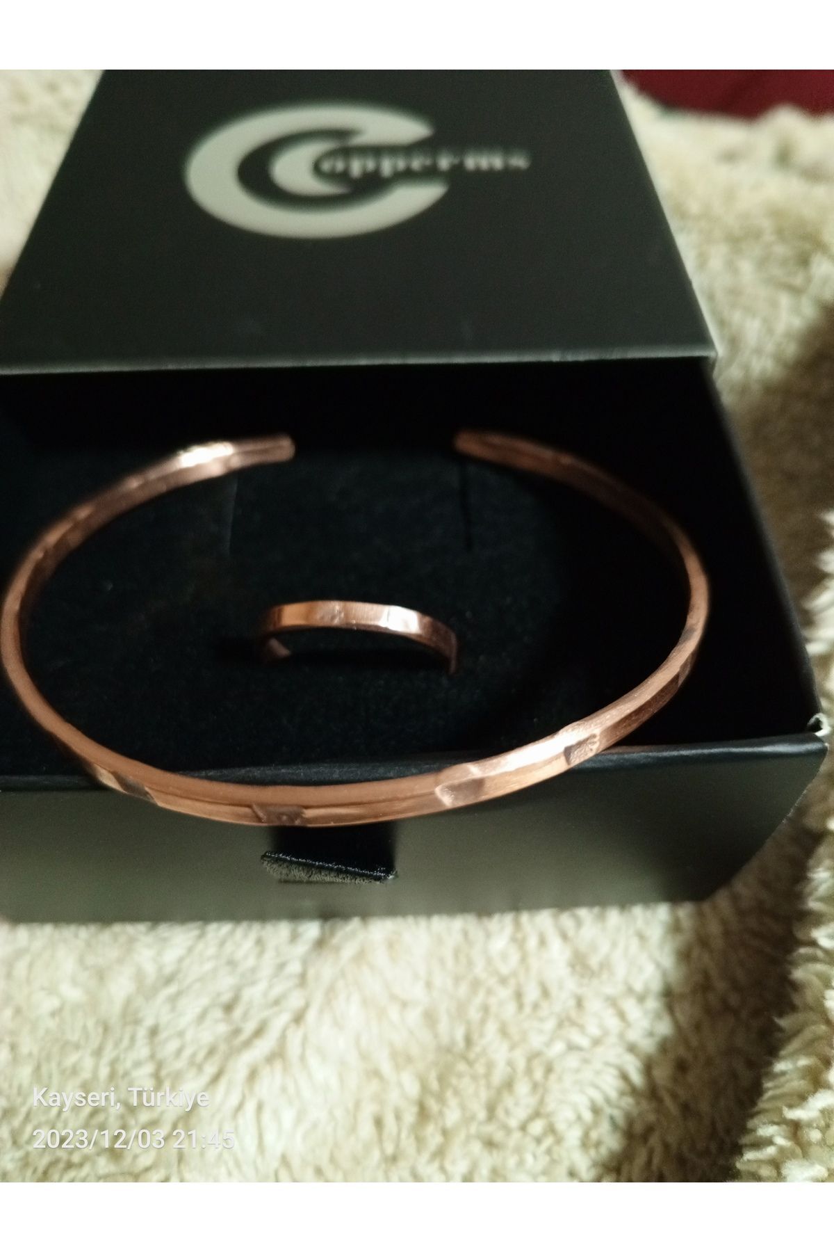COPPERMS-Women's Copper Forged Thin Ring And Bracelet Handmade Mini Set 3