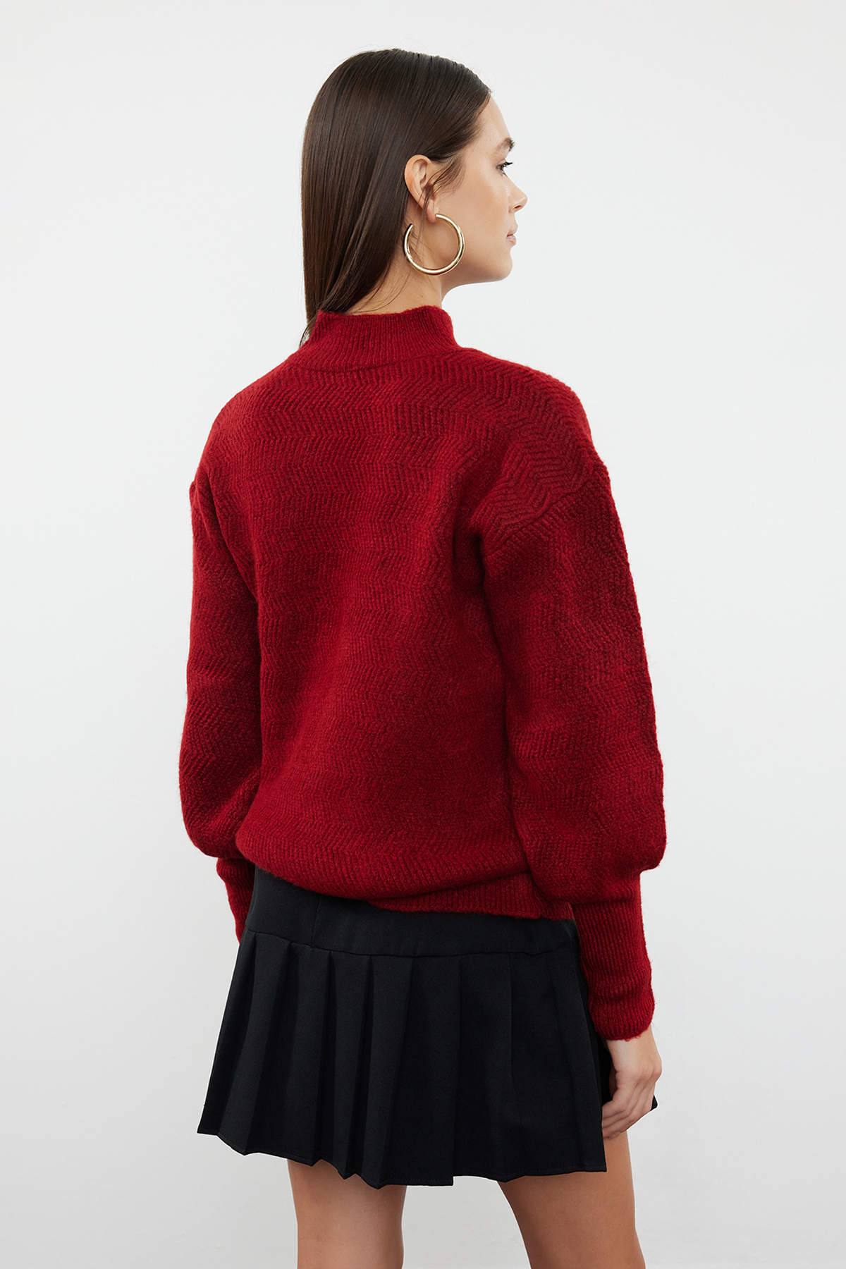 Trendyolmilla  Bordo Yumuşak Dokulu Kol Detaylı Triko Kazak TWOAW21KZ0204 - Görsel 5