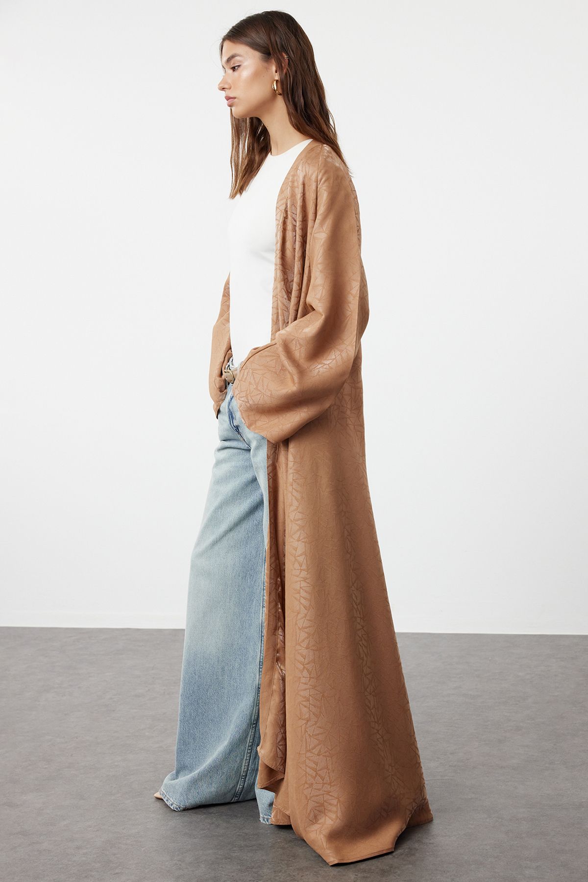 Trendyol Modest-Camel Patterned Woven Cap - Ferace/Abaya TCTSS24KF00045 2