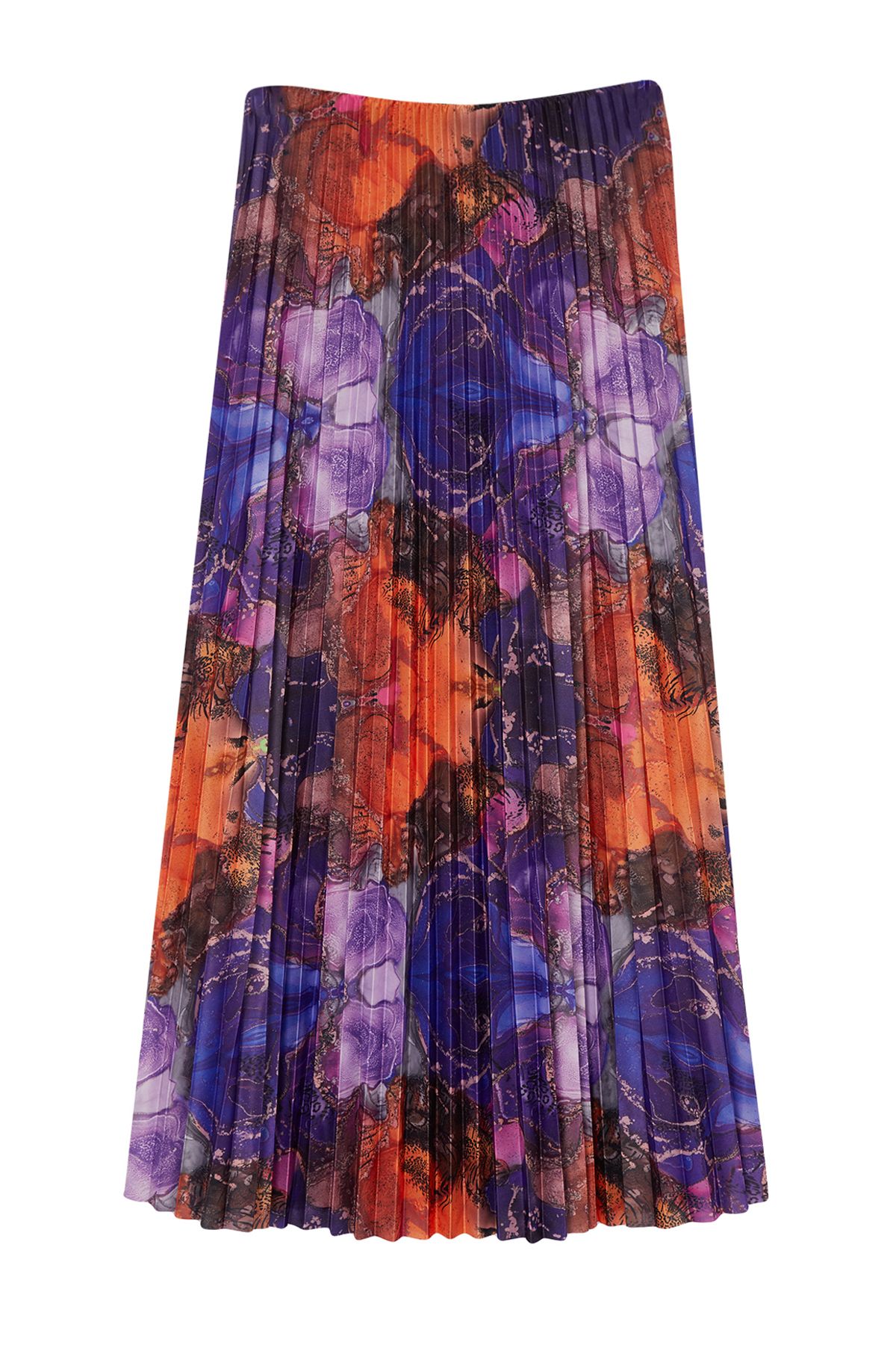 Trendyol Collection-Stretchy Knitted Skirt - Multicolor and Pleated Print, TWOSS24ET00041 6
