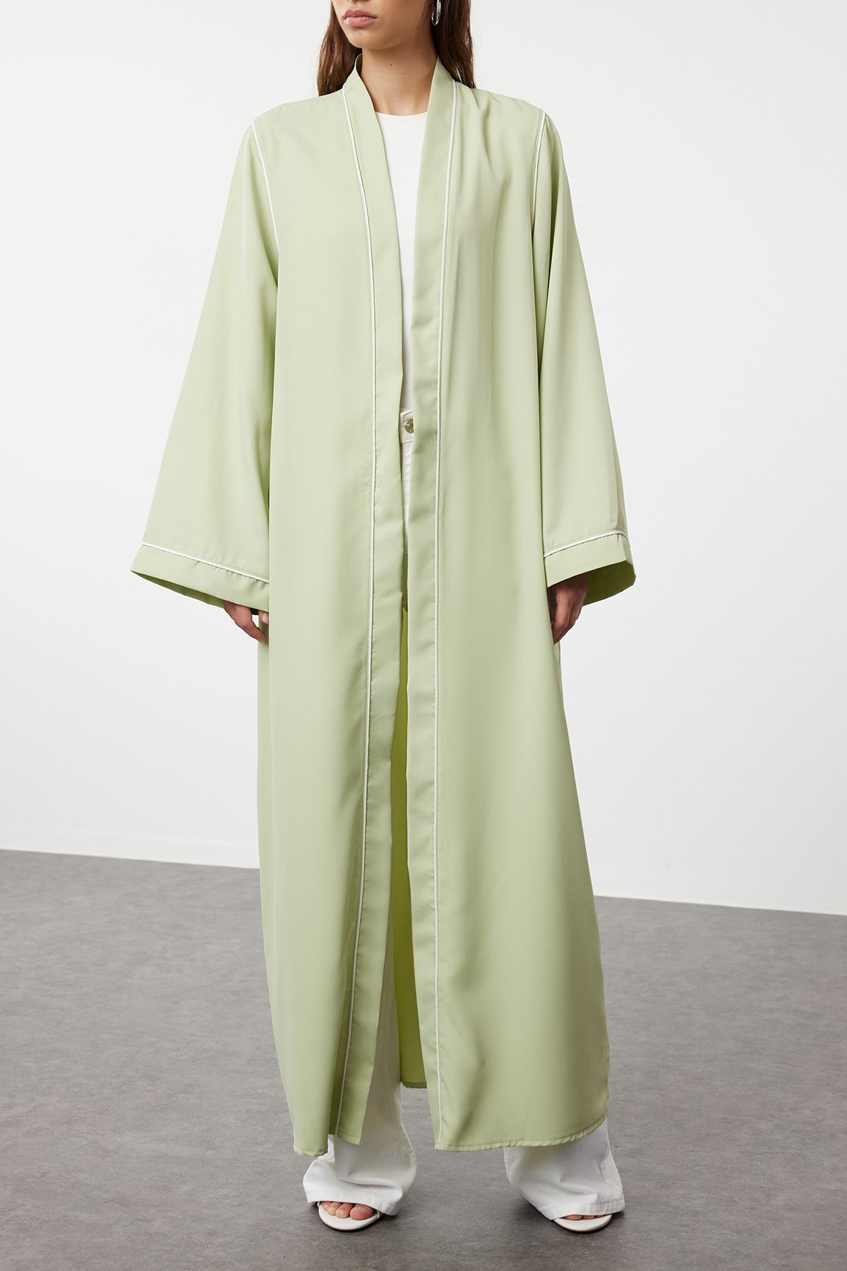 Trendyol Modest-Tkana czapka - Khaki z lamówką, szczegółowa Ferace i abaja TCTSS24KF00042 4