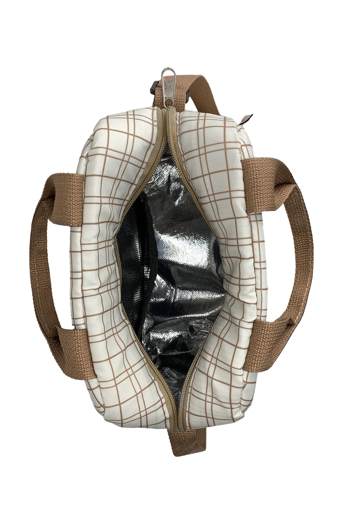 Bye Bye Beslenme Çantası Ve Termos Yemek Taşıma Çantası Omuz Askılı-Krem Ekose fotoğrafı 6 (önizleme)