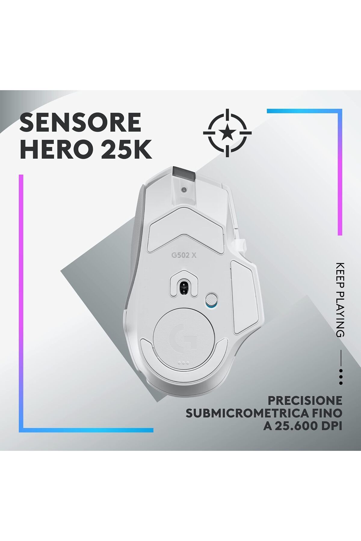 logitech-G502 X PLUS LIGHTSPEED Wireless RGB Gaming Mouse LIGHTSYNC RGB, HERO 25K sensor-White 4