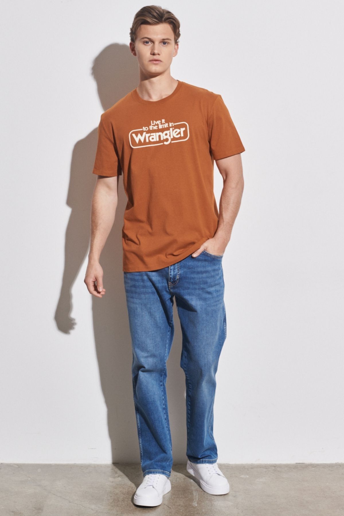 تی شرت چند رنگ مردانه معمولی مناسب برش طبیعی 100 ٪ دوچرخه پنبه ای yaka caramel t shirt Wrangler