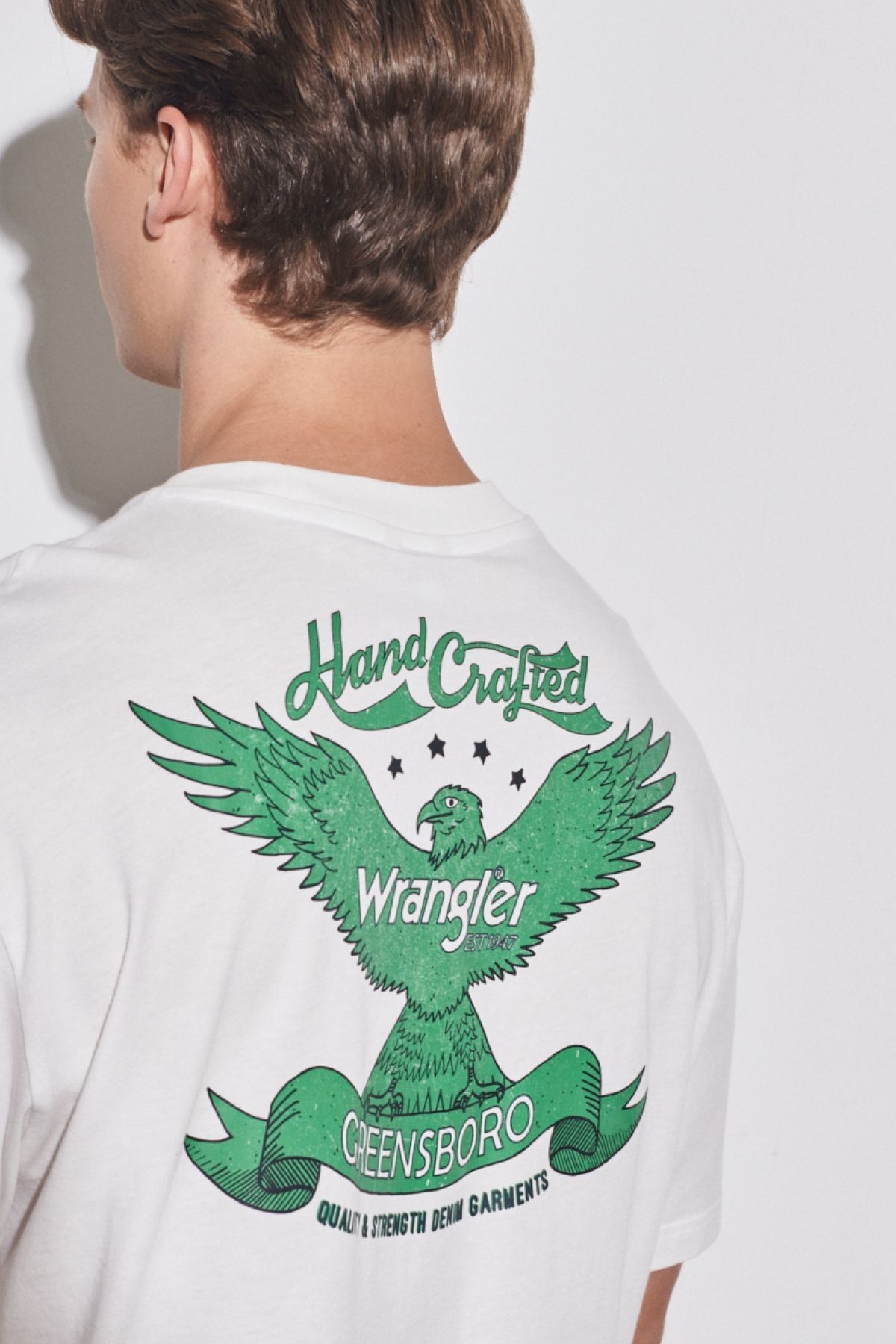 تی شرت سفید مردانه شل و راحت 100 ٪ یقه دوچرخه پنبه ای شکسته T Shirt Wrangler