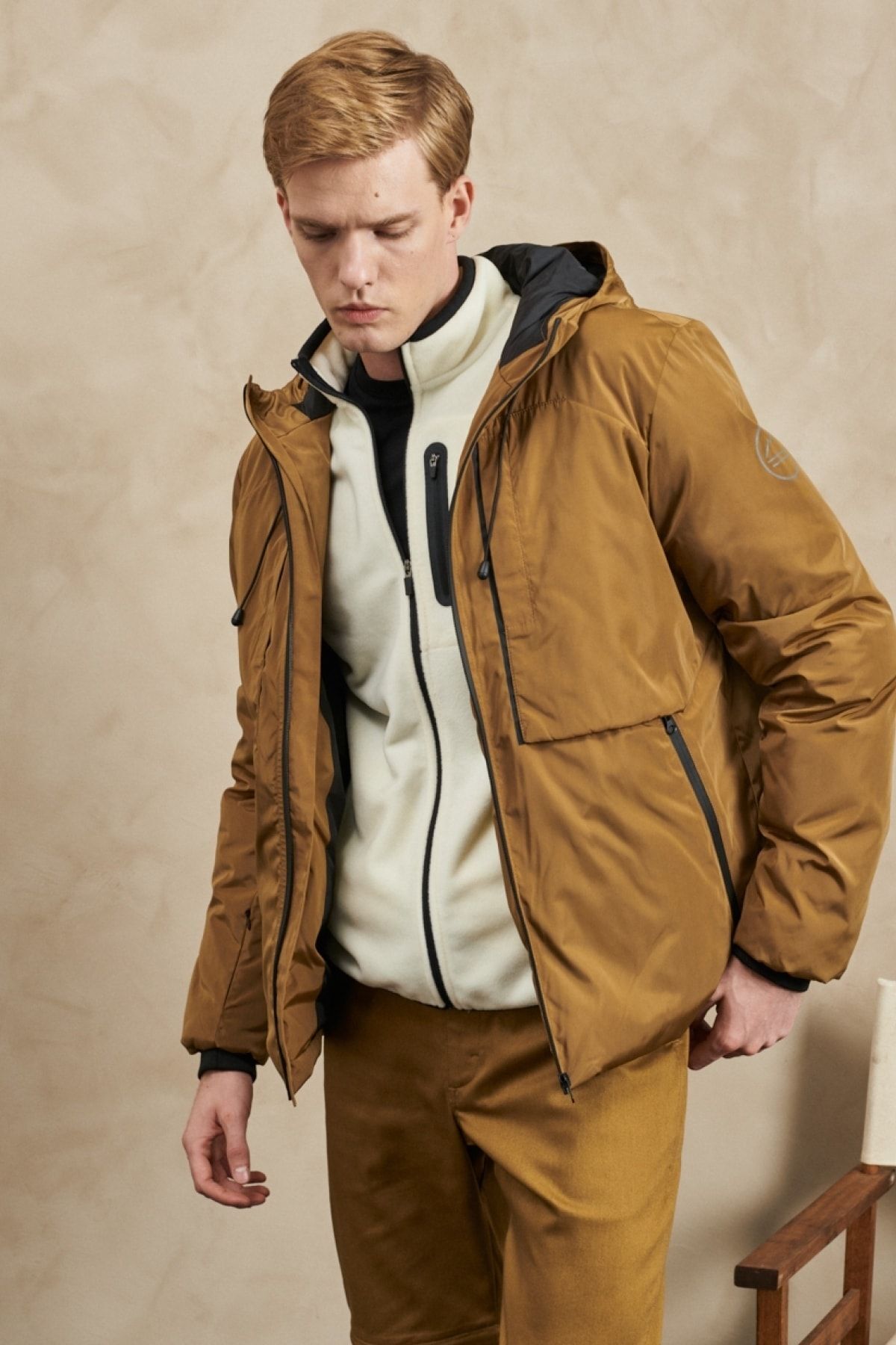 ALL TERRAIN GEAR -x- Wrangler All Terrain Gear - Parka Z Kapturem W Kolorze Camel, Regularny Krój, Regularny Krój Mężczyzna - L