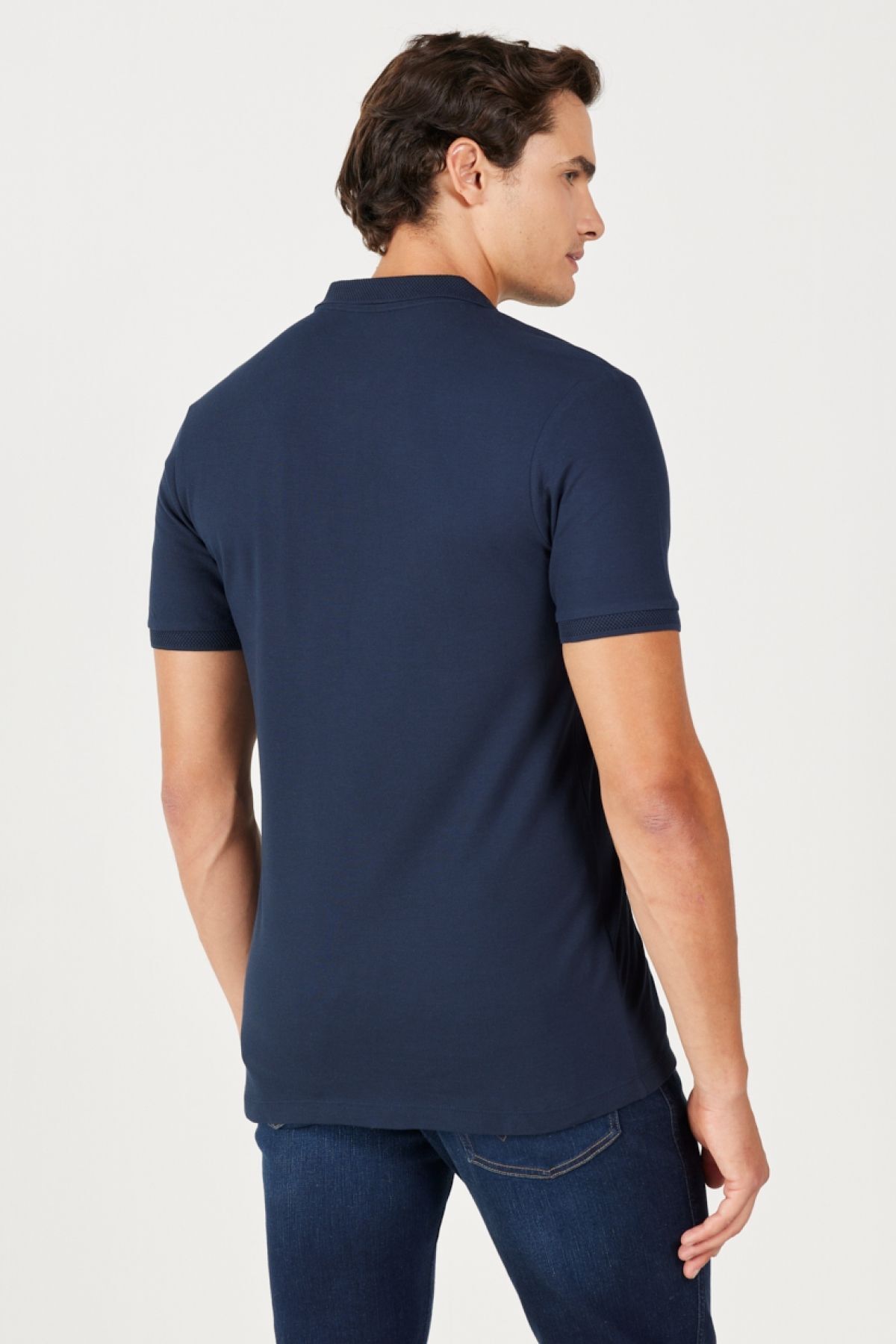 تی شرت یقه پولو آبی مردانه به طور منظم مناسب برش طبیعی 100 ٪ پنبه چوگان YAKA NAVY BLUE T SHIRT Wrangler