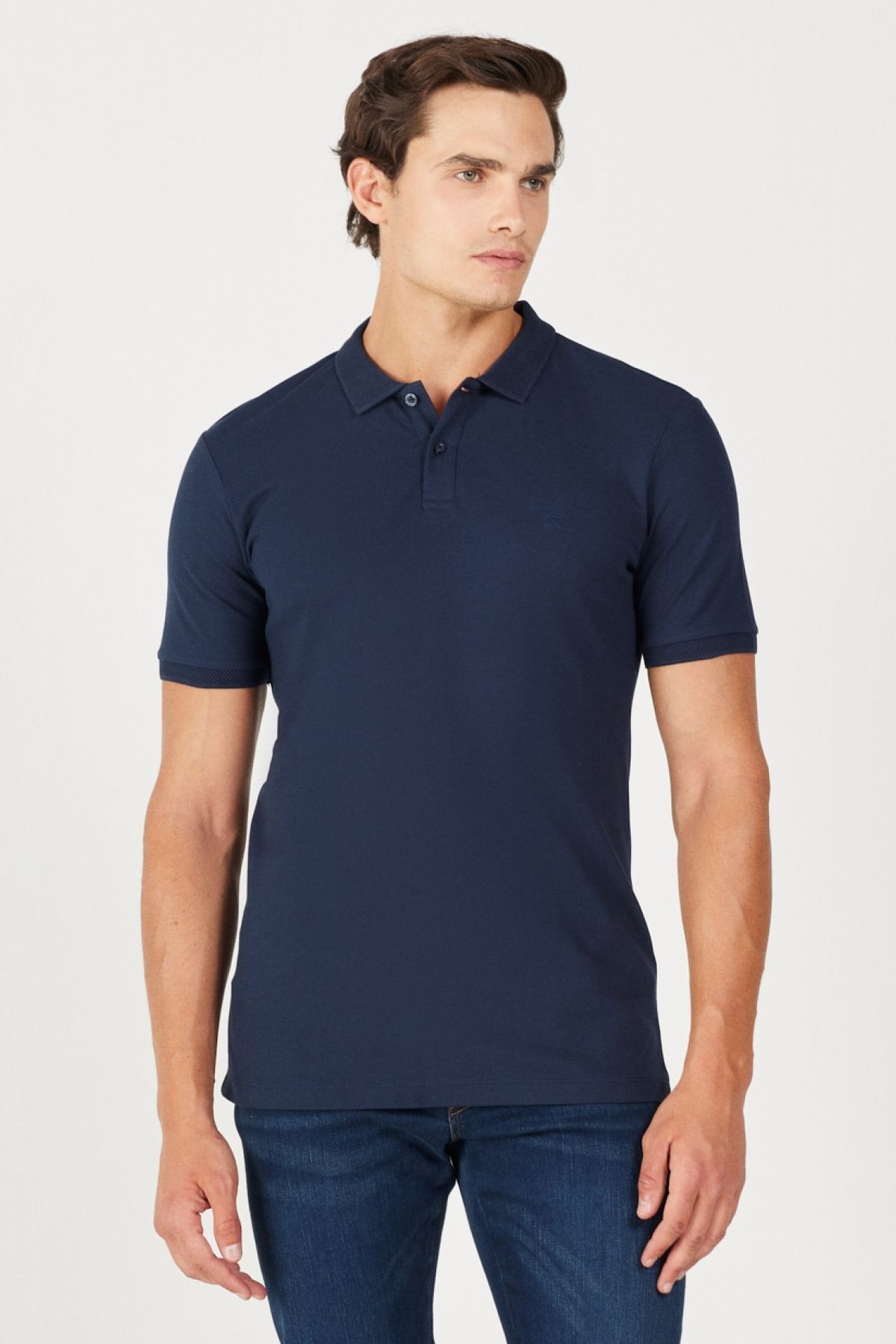 تی شرت یقه پولو آبی مردانه به طور منظم مناسب برش طبیعی 100 ٪ پنبه چوگان YAKA NAVY BLUE T SHIRT Wrangler
