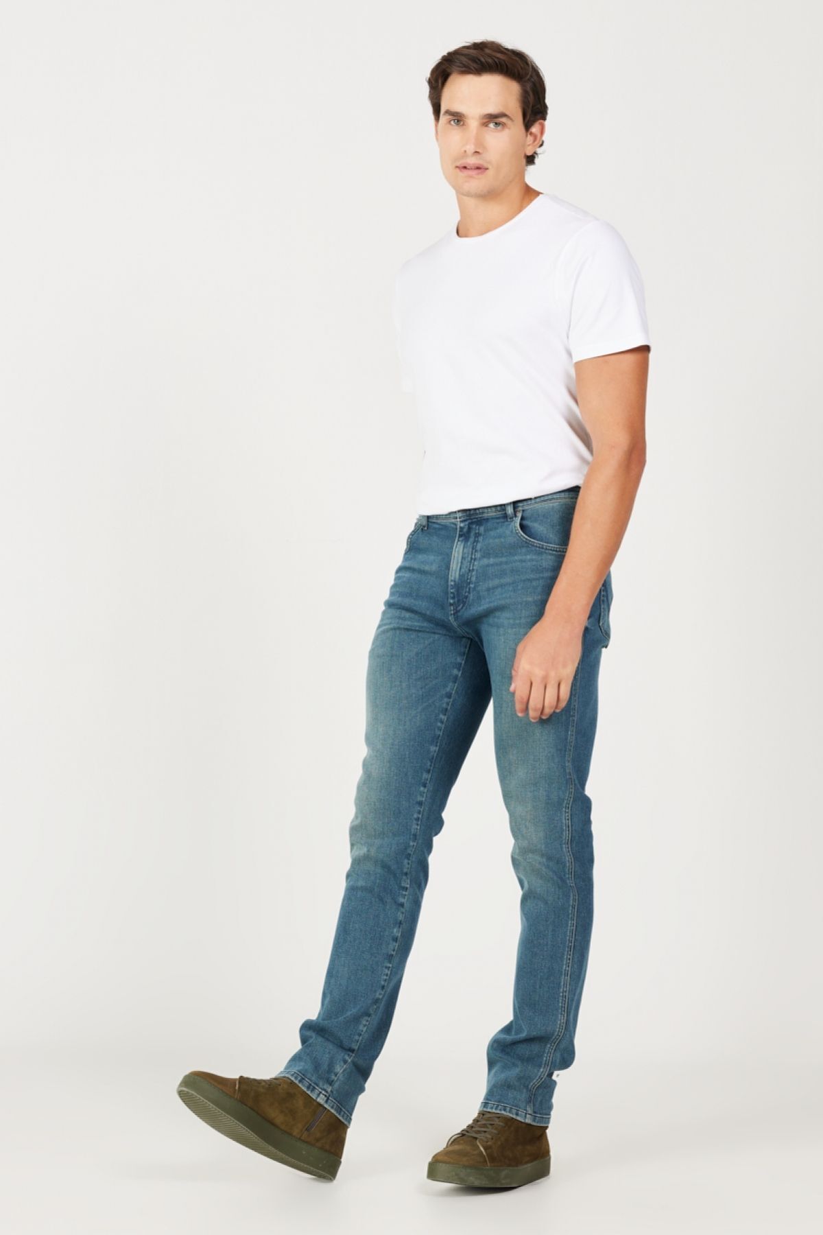 شلوار جین آبی مردانه برش باریک کمر نرمال رنگ انعطاف پذیر تگزاس Wrangler