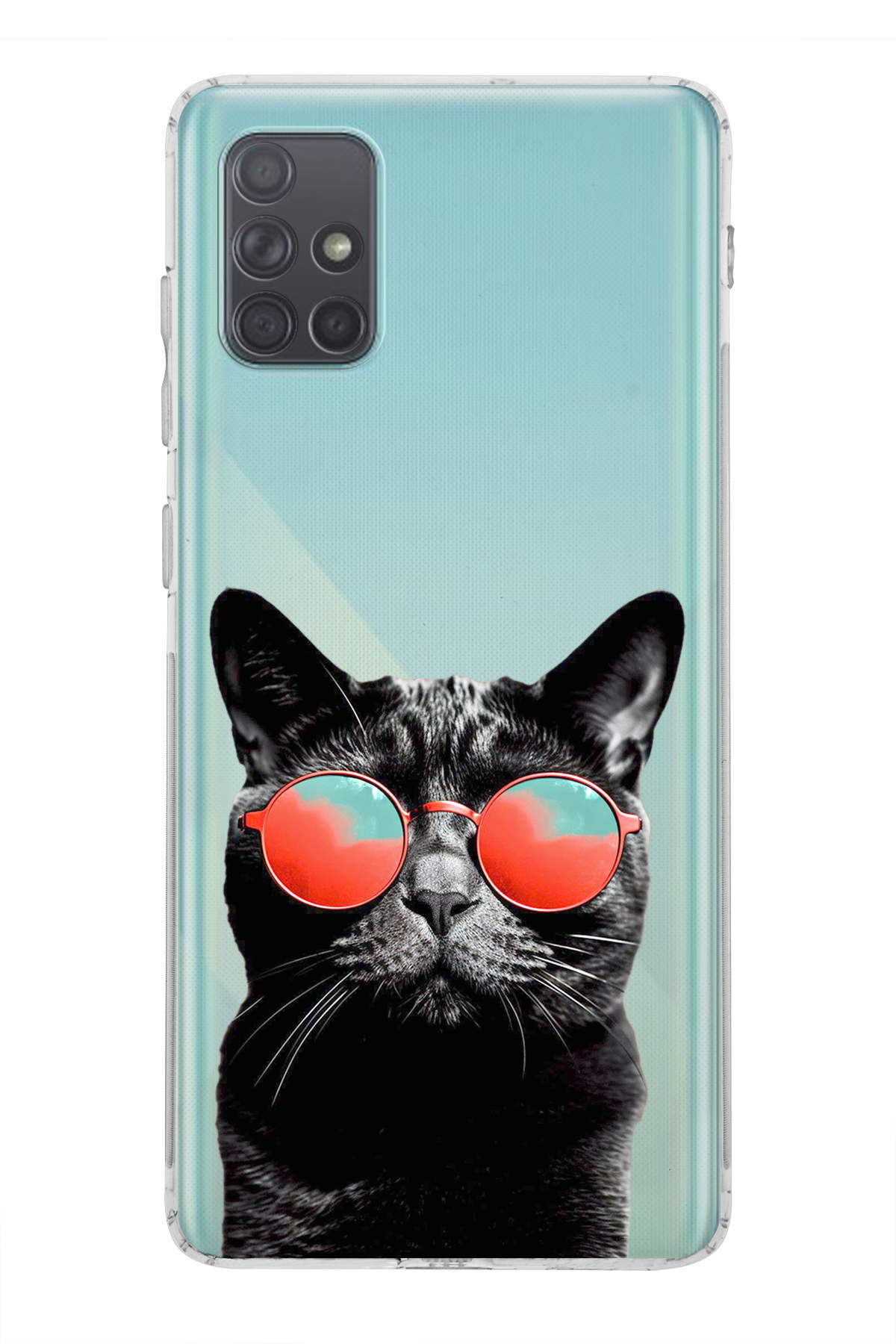Samsung Galaxy A71 ile Uyumlu Kedi 3 Kamera Korumalı Şeffaf Kılıf