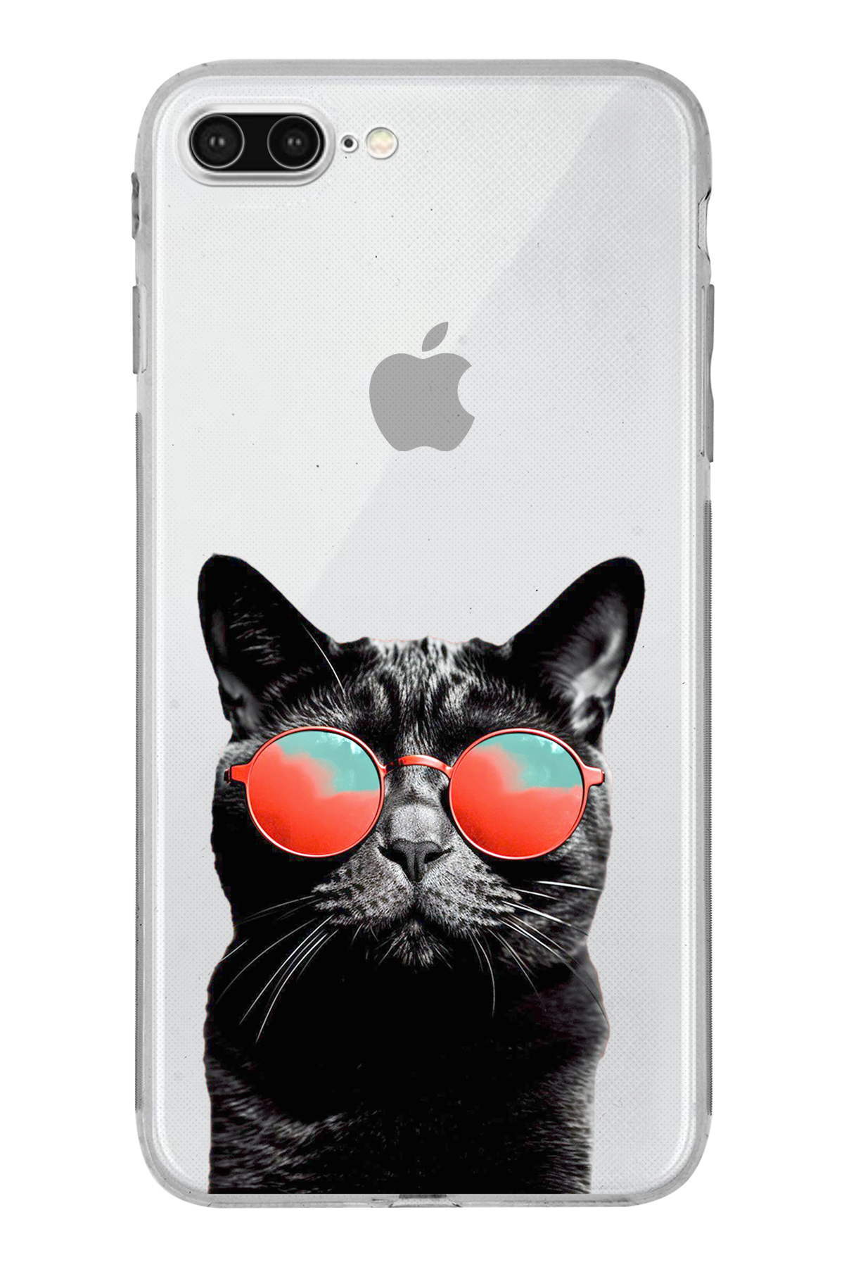 PrintiFy Apple iPhone 7 Plus ile Uyumlu Kedi 3 Kamera Korumalı Şeffaf Kılıf