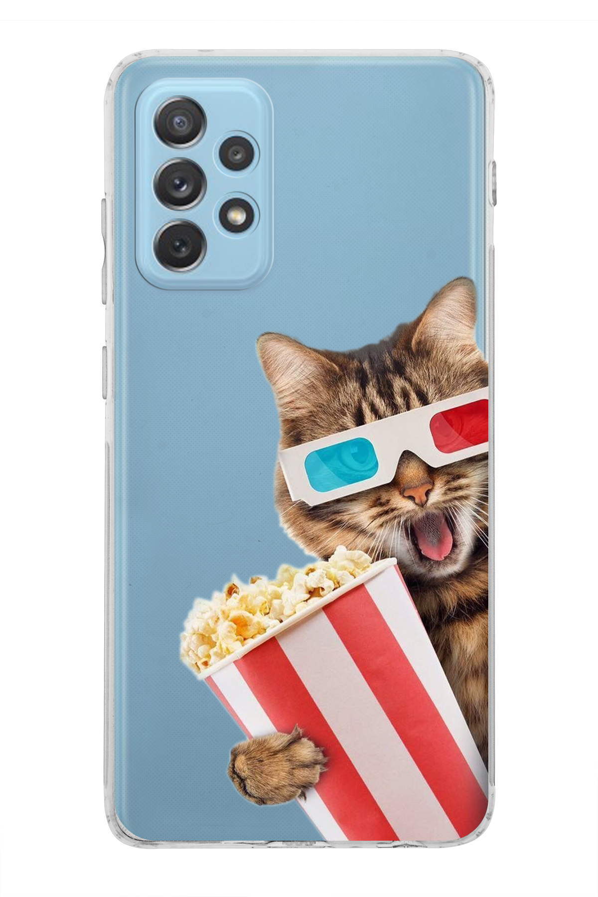 Samsung Galaxy A72 ile Uyumlu Kedi 1 Kamera Korumalı Şeffaf Kılıf