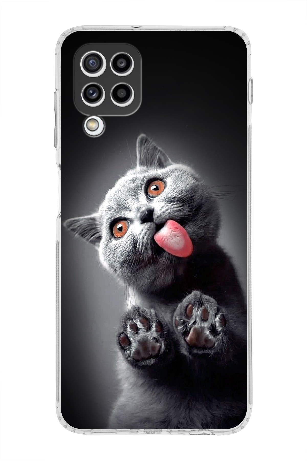 Samsung Galaxy M32 ile Uyumlu Kedi 2 Kamera Korumalı Şeffaf Kılıf