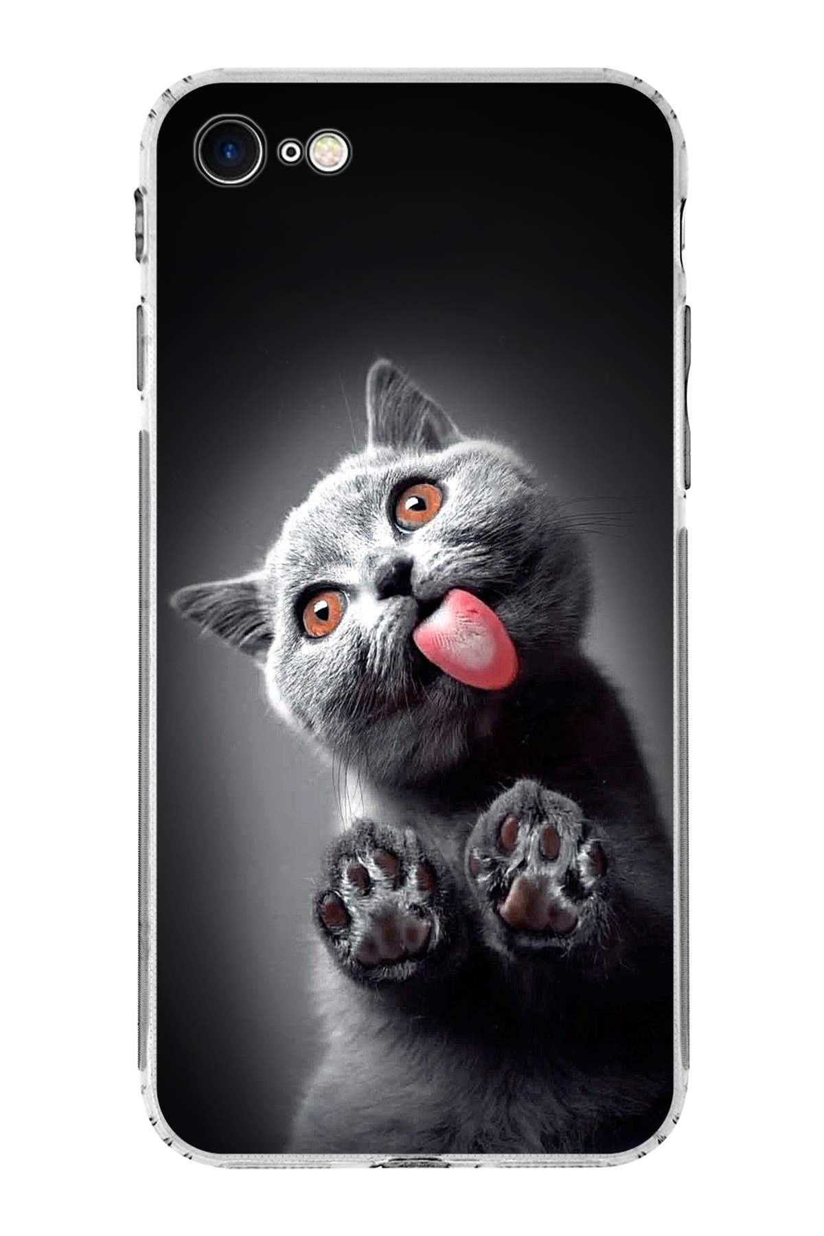 PrintiFy Apple iPhone SE 2020 ile Uyumlu Kedi 2 Kamera Korumalı Şeffaf Kılıf