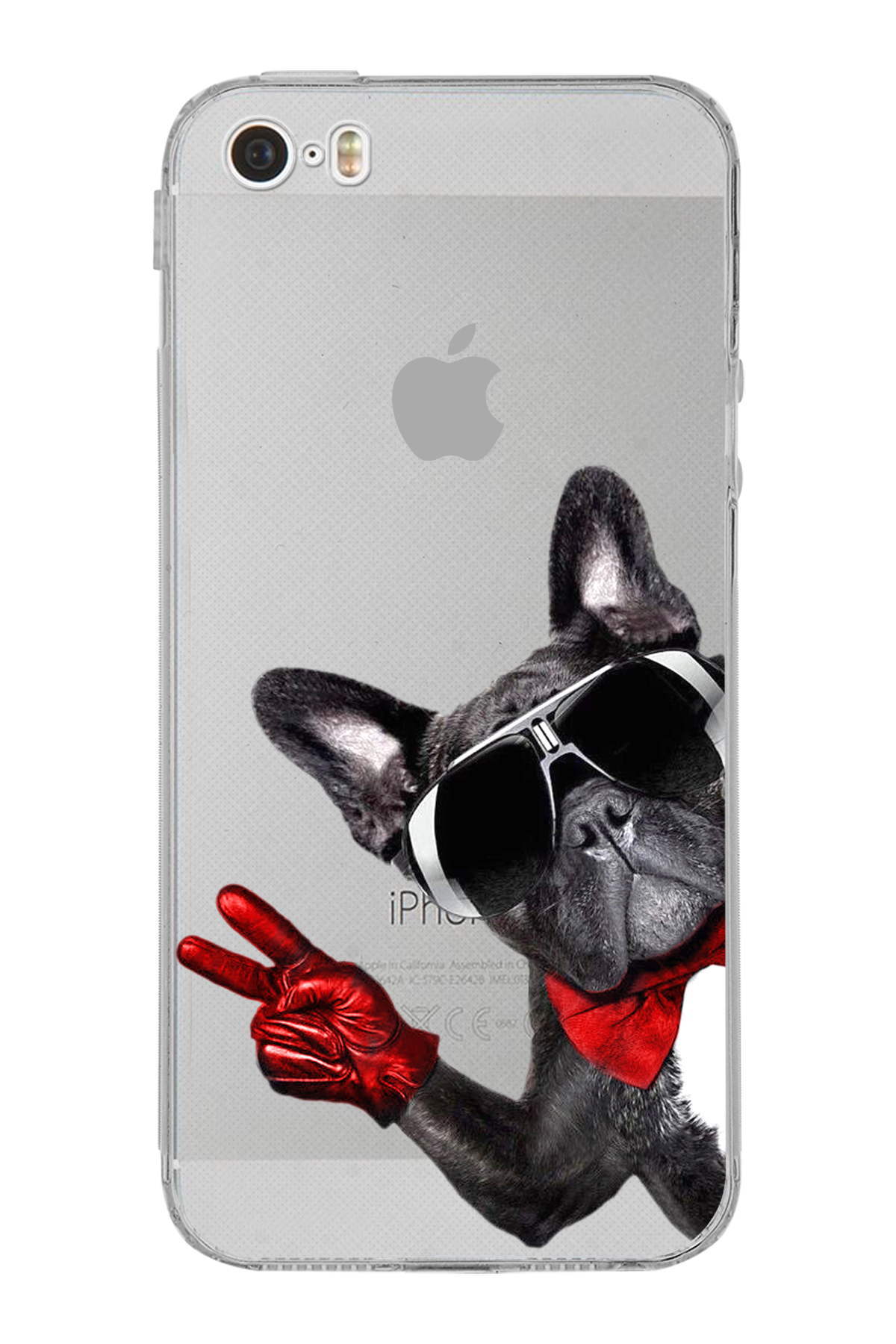 PrintiFy Apple iPhone 5S ile Uyumlu Köpek 2 Kamera Korumalı Şeffaf Kılıf