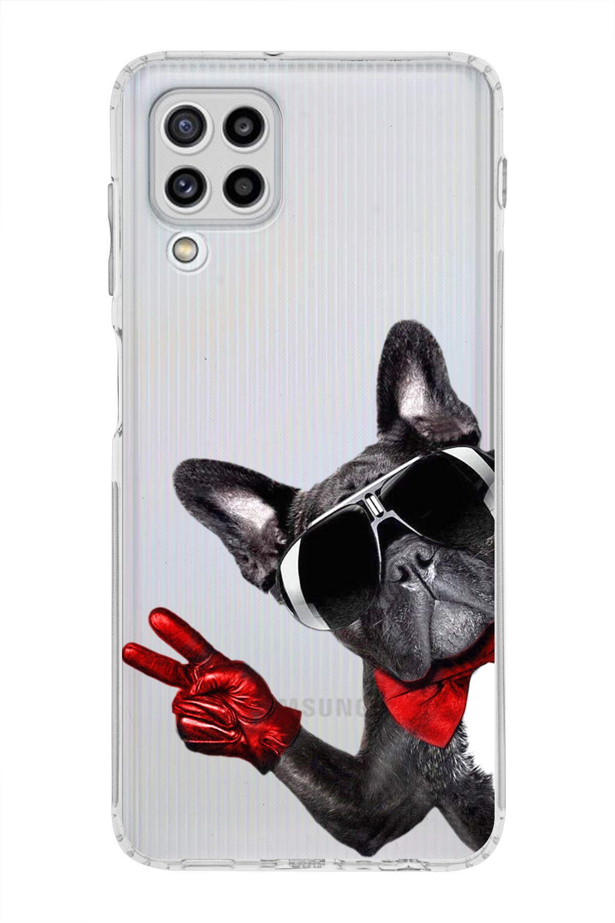 Samsung Galaxy M22 ile Uyumlu Köpek 2 Kamera Korumalı Şeffaf Kılıf