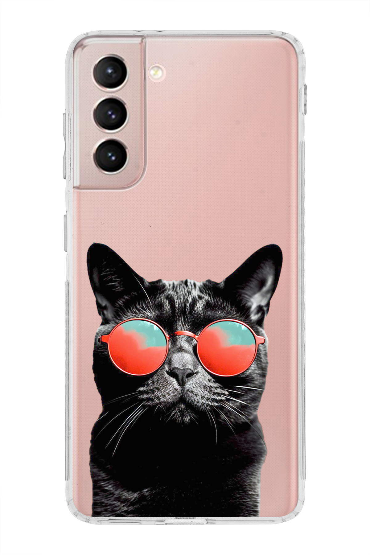 Samsung Galaxy S21 FE ile Uyumlu Kedi 3 Kamera Korumalı Şeffaf Kılıf