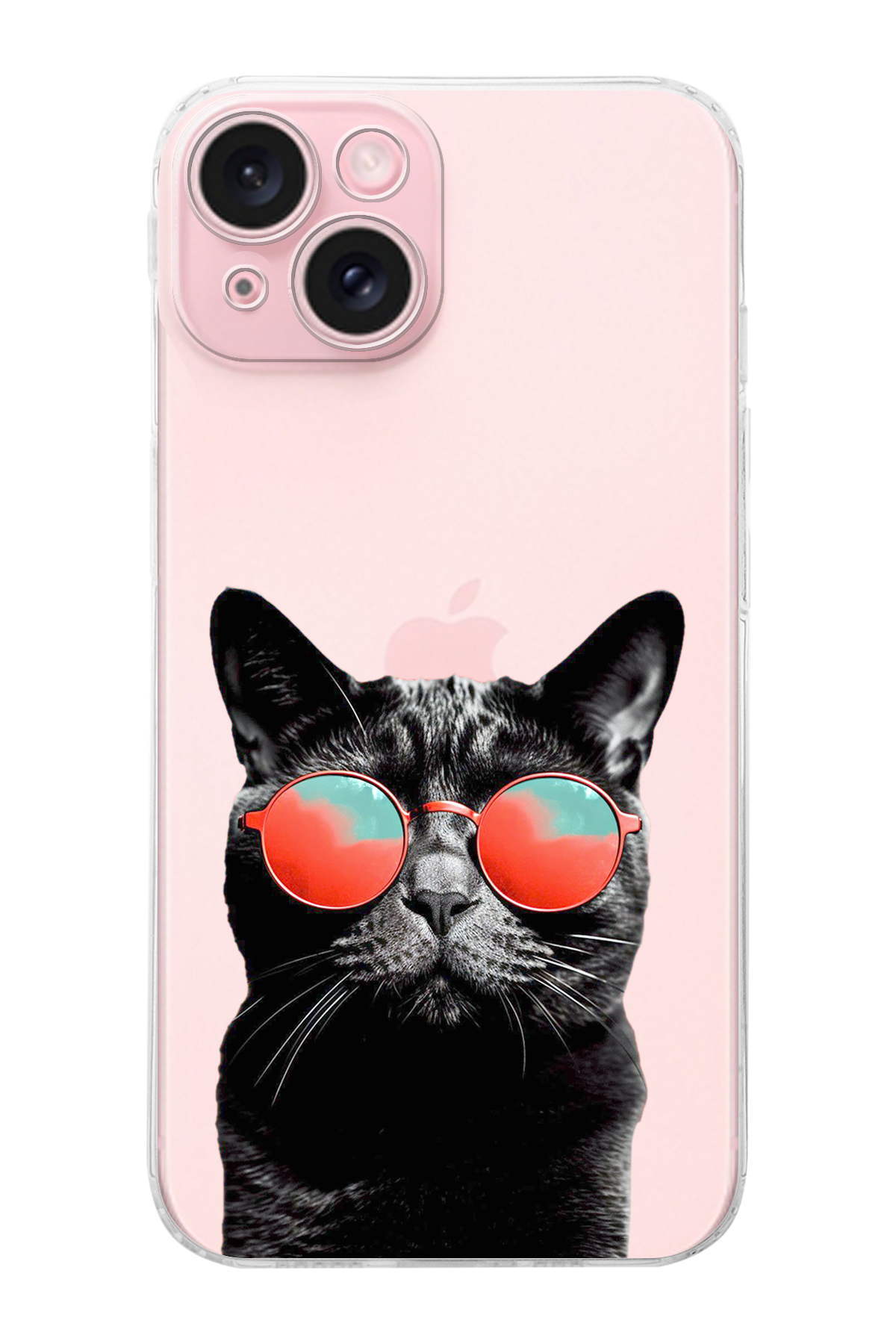 PrintiFy Apple iPhone 15 ile Uyumlu Kedi 3 Kamera Korumalı Şeffaf Kılıf