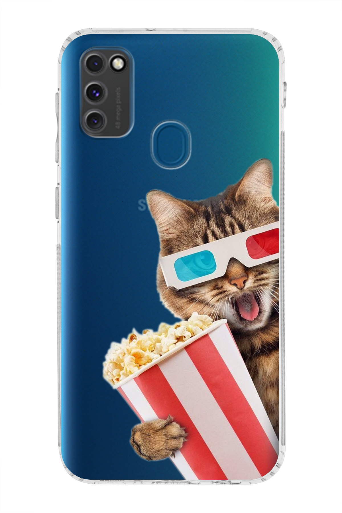 Samsung Galaxy M21 ile Uyumlu Kedi 1 Kamera Korumalı Şeffaf Kılıf