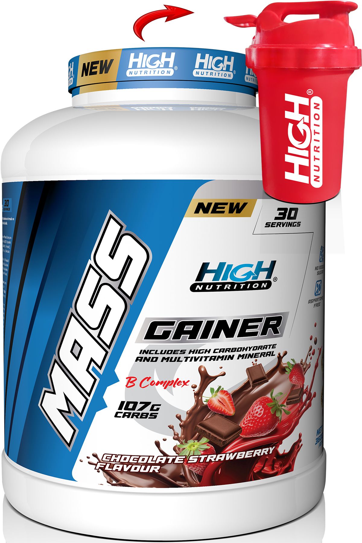High Nutrition Mass Gainer 3600 Gr Çikolata Çilek Aromalı Kilo Almaya Yardımcı Hacim Kütle Kas Karbonhidrat Tozu