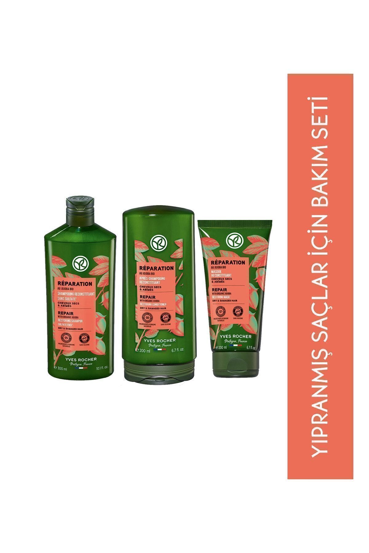 Yves Rocher Yıpranmış Saçlar Için Orjinal Boy Şampuan, Saç Kremi, Saç Maskesi Seti-9916599