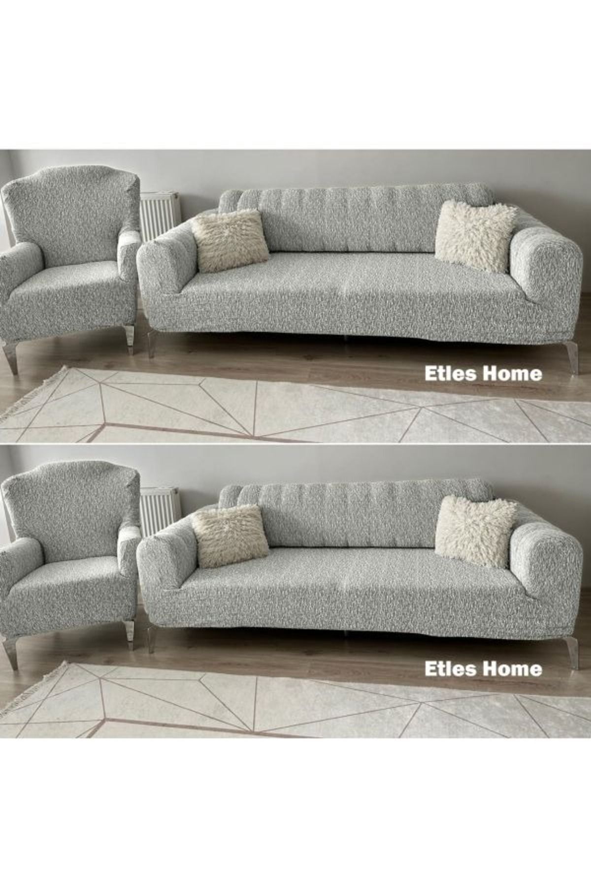 etleshome 3+3+1+1 Set De Huse Pentru Scaune Cu Talpă Anti-alunecare - Husă Pentru Canapea Extensibilă Și Pentru Scaun - One Size