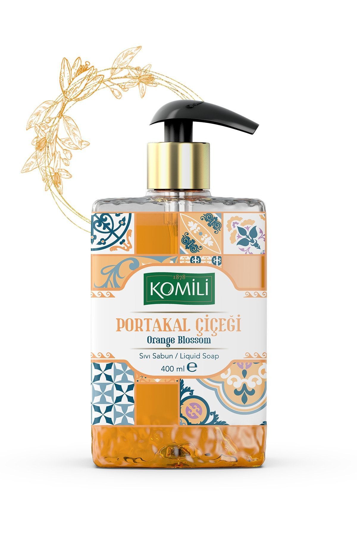( + جای برس ) صابون مایع پرمیوم کمیلی آکدنیز شکوفه پرتقال 400 میلی لیتر ( 1 عدد ) Komili