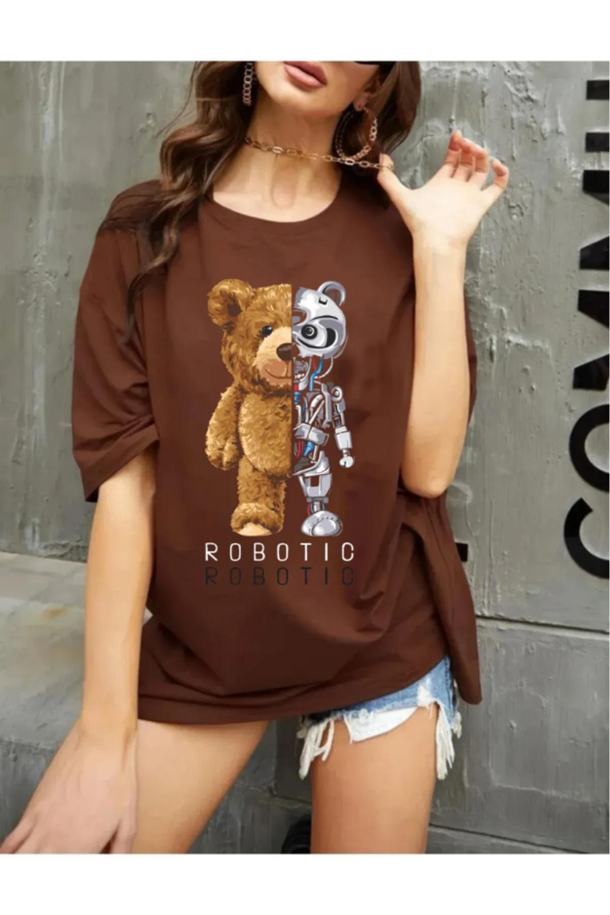 Evomind Tricou Oversize Unisex Cu Imprimeu Robot Bear Unisex - XL