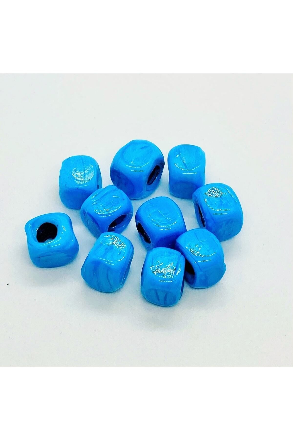 Pelinin Boncukları 10 Adet Havai Mavi Hobi Aksesuar Bodrum Rengi Kolye Bileklik Yapımı Kare Cam.