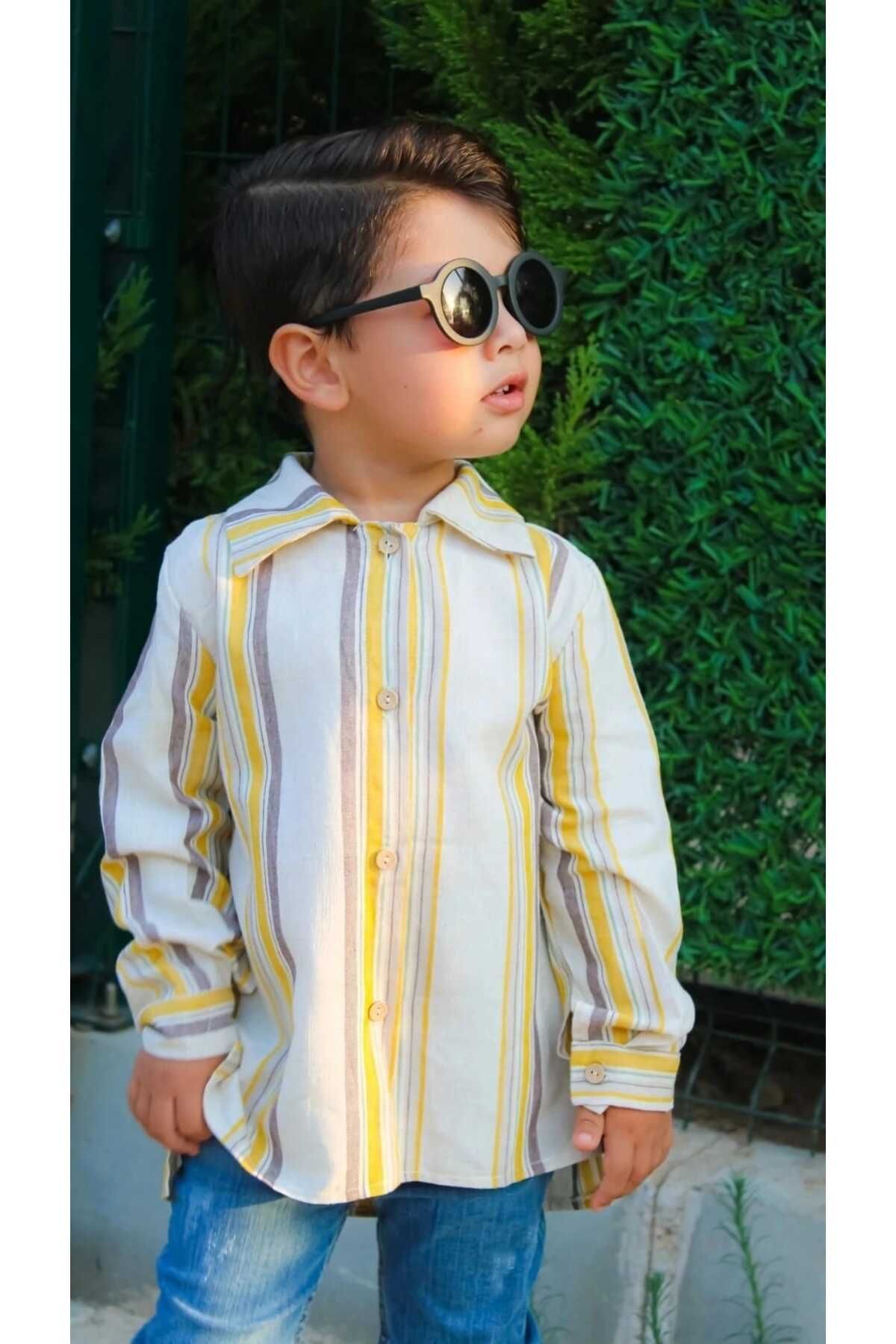 Ares Kids Fashion-Cămașă de in Alb Galben Îmbrăcăminte pentru copii și bebeluși Ocazii speciale Îmbrăcăminte elegantă pentru bărbați 1