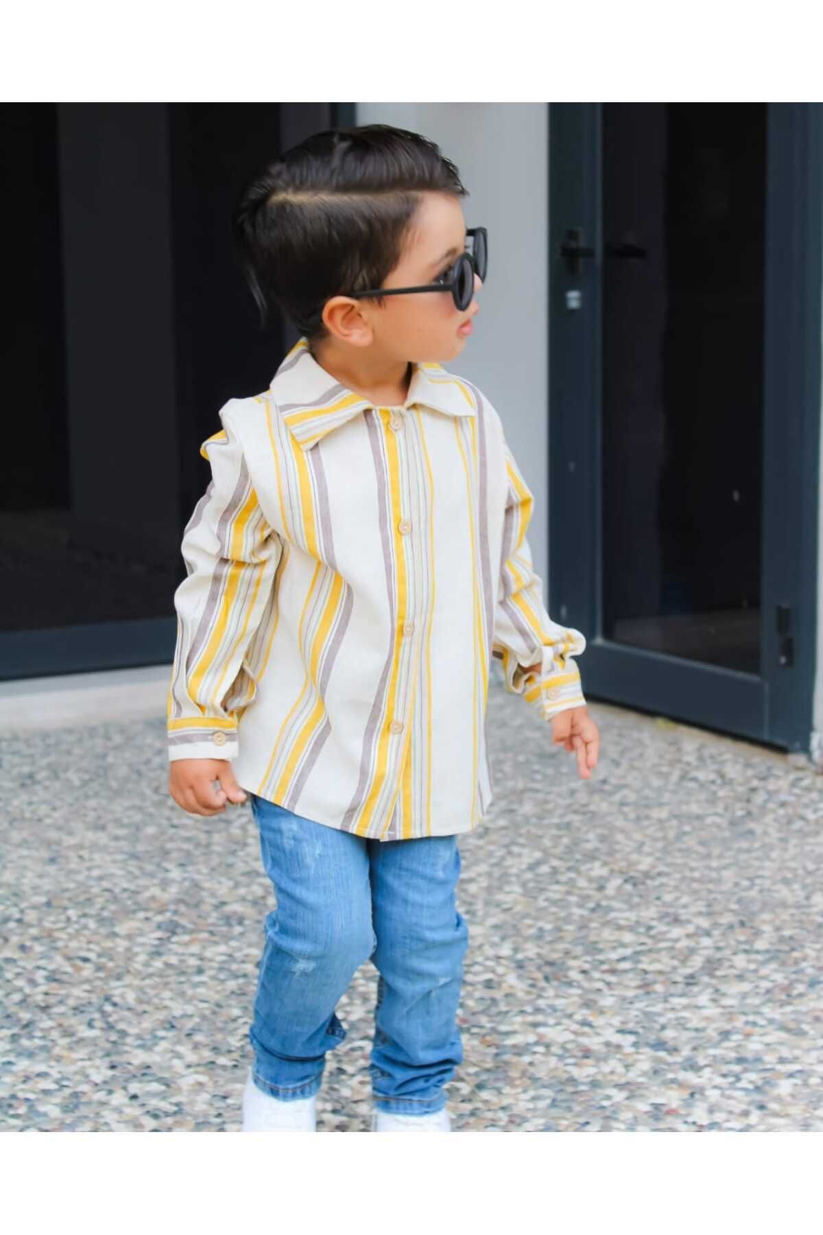 Ares Kids Fashion-Cămașă de in Alb Galben Îmbrăcăminte pentru copii și bebeluși Ocazii speciale Îmbrăcăminte elegantă pentru bărbați 2
