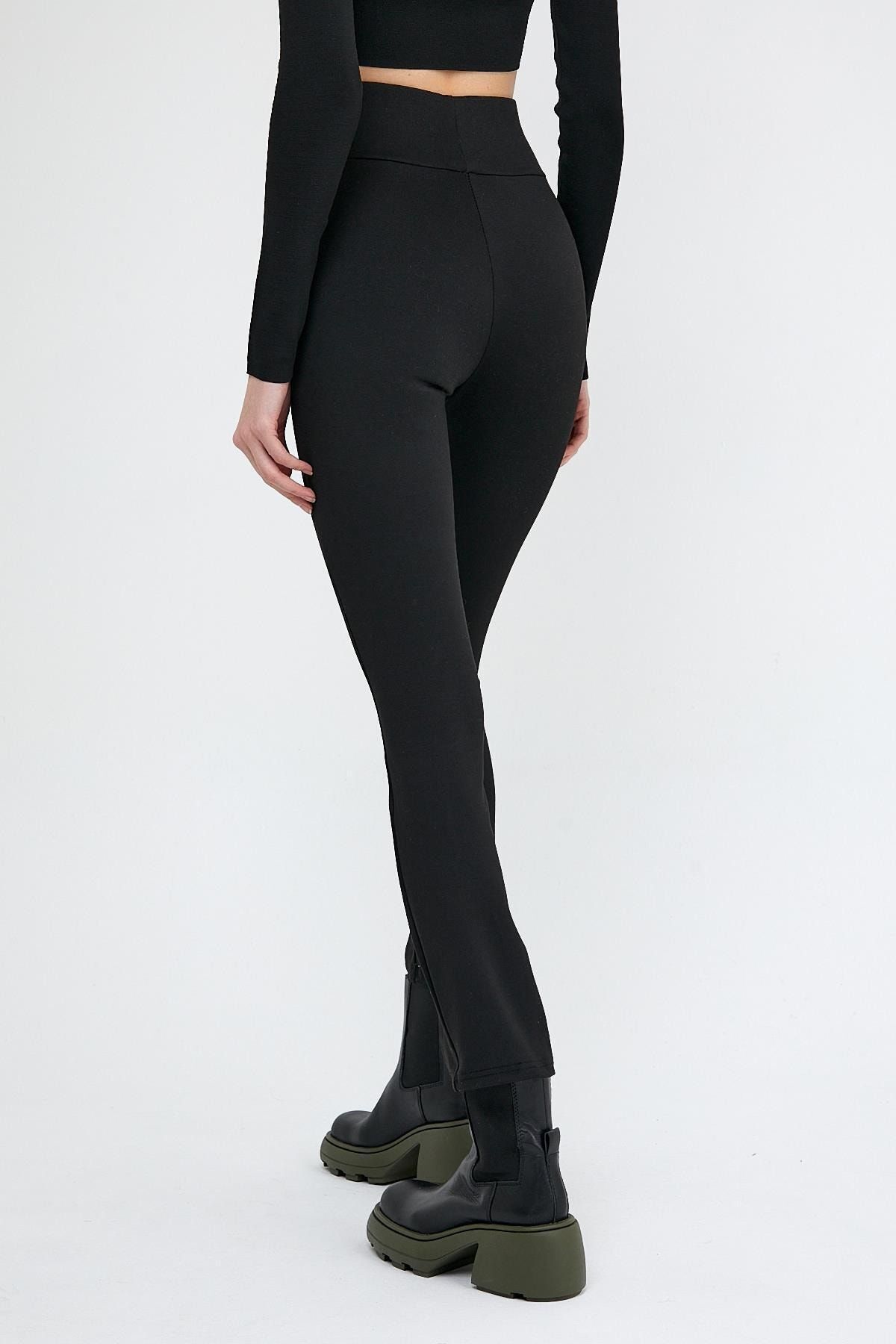 Domoda-Schwarze Winterstrumpfhose mit hohem Bund und Schlitz vorne und weitem Bein 5
