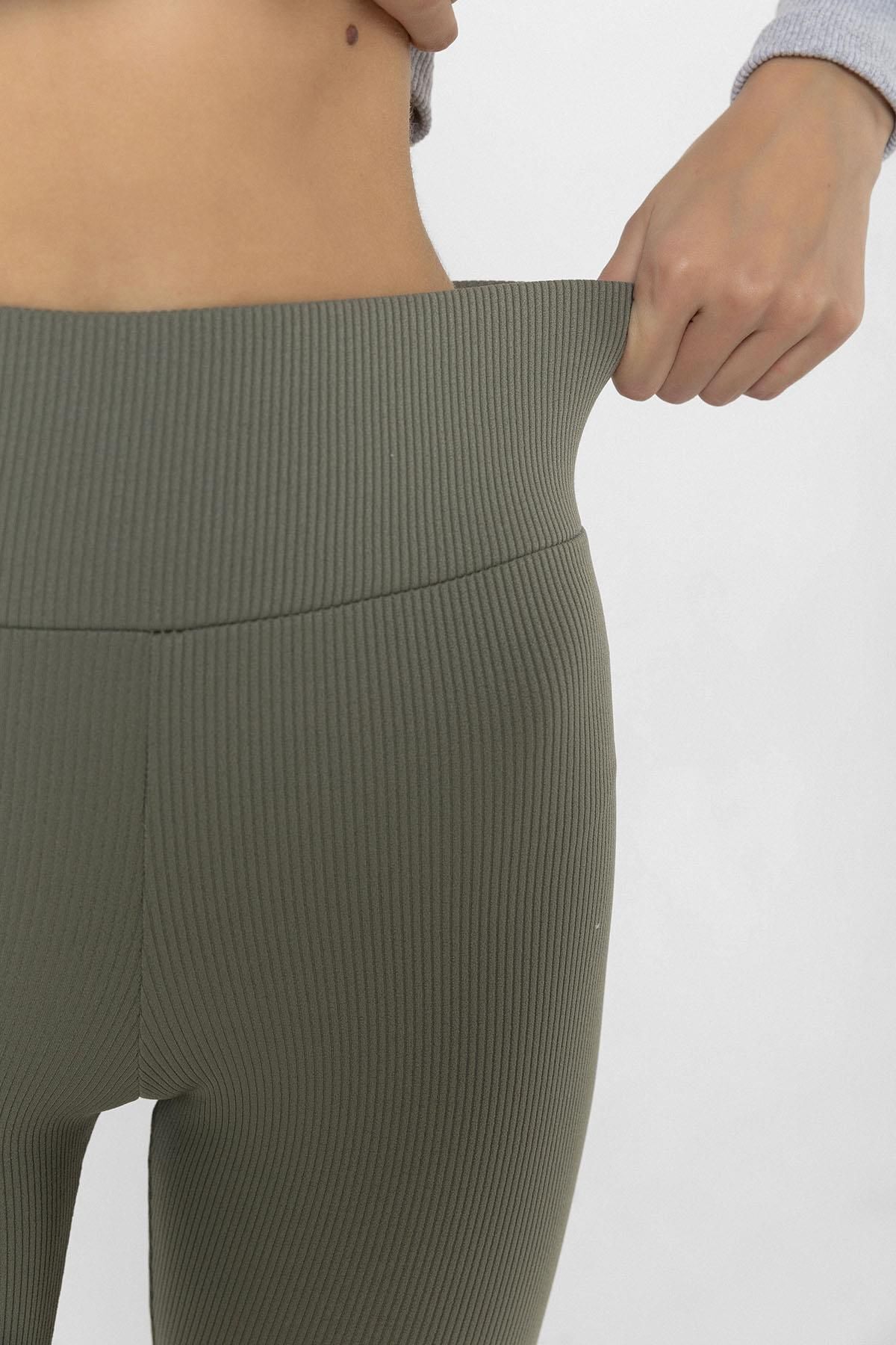 Domoda-Innenseite aus mintfarbenem Fleece, elastisch, erhöht, gerippt, Interlock-Winterstrick-Leggings mit Raffung @verona 2