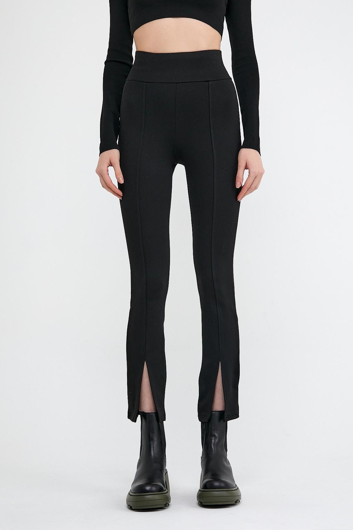Domoda-Schwarze Winterstrumpfhose mit hohem Bund und Schlitz vorne und weitem Bein 2