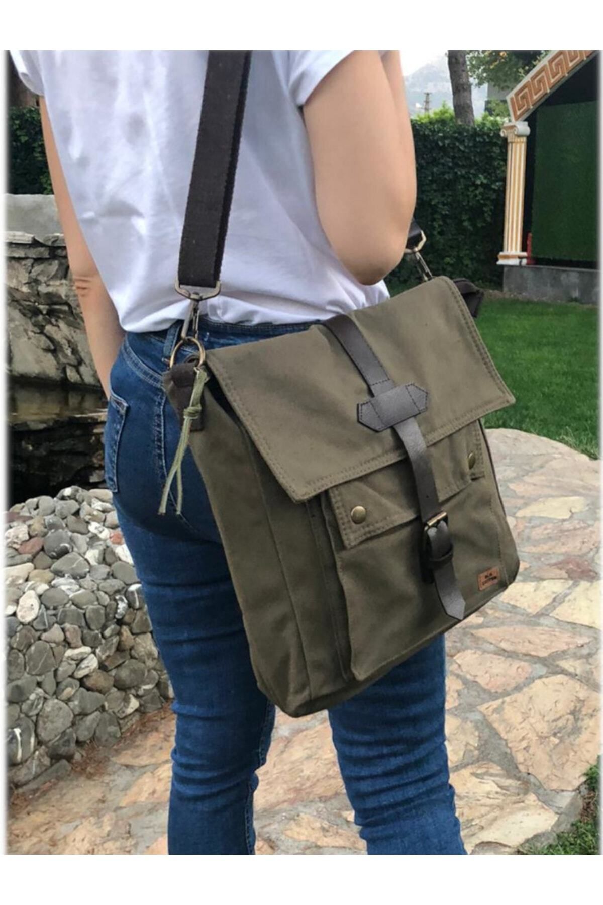 Old Cotton-7170 Branco Canvas Shoulder Khaki Postman Laptop Cross Document Notebook Tablet Bag 7