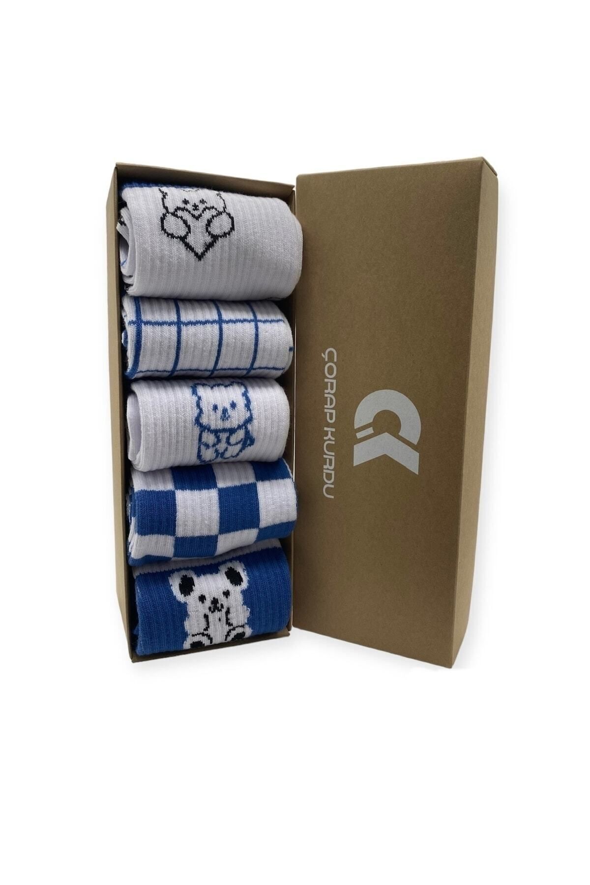 5-Pack Cute Bear Patterned Colorful Tennis Socks