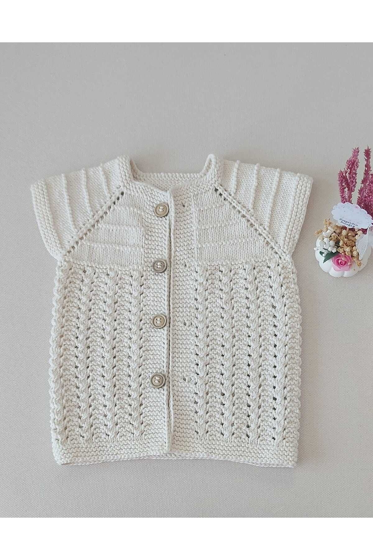 BEGİN Bebek Yelek Patik Diş Kaşıyıcı Organik Pamuk El Örgüsü Krem ÜçlüTakım fotoğrafı 2 (önizleme)