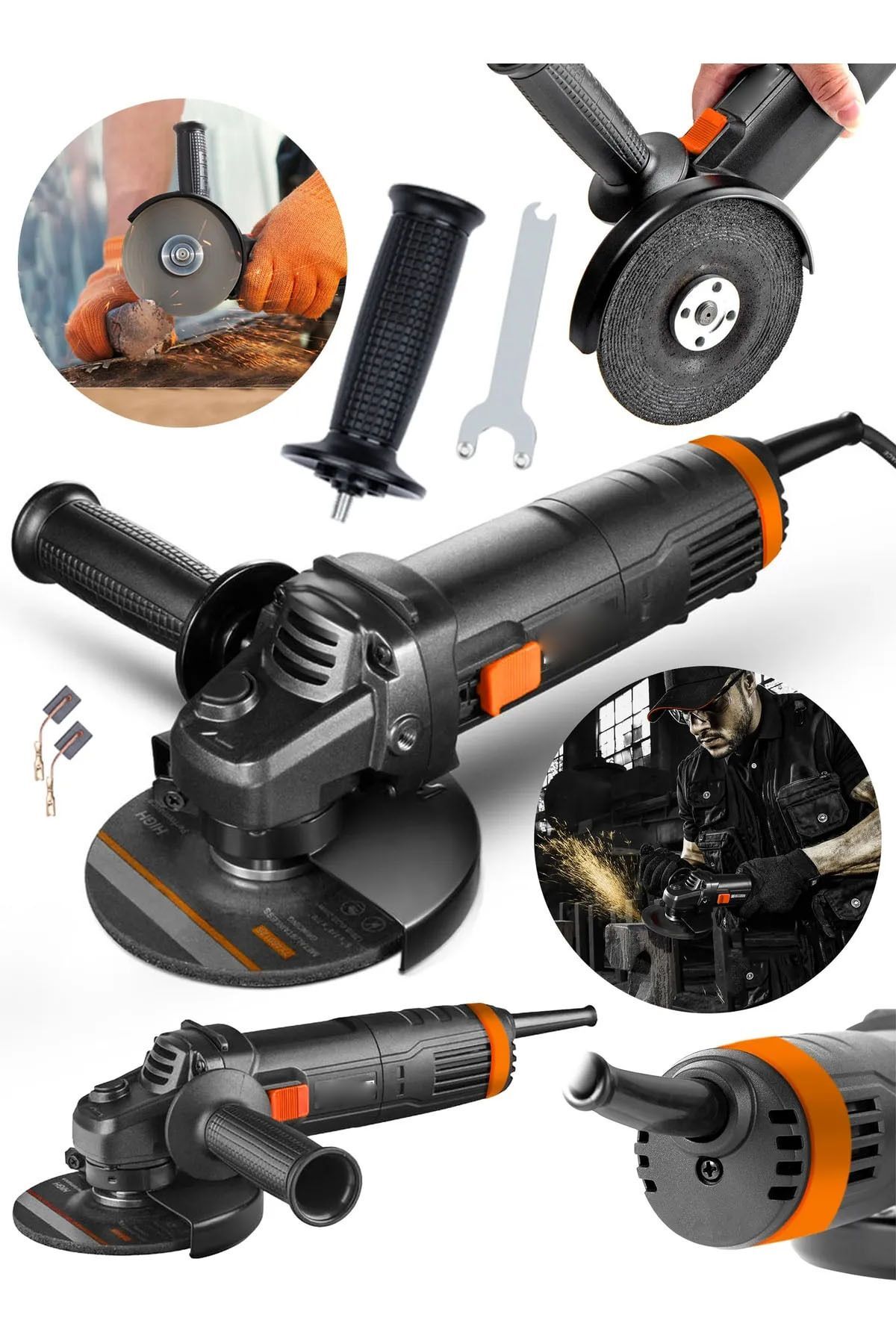 MOONSHOP Pro Metal Şanzuman Bakır Sargılı Avuç Içi Taşlama Demir Metal Kesme Makinesi Sprel 125 Mm..