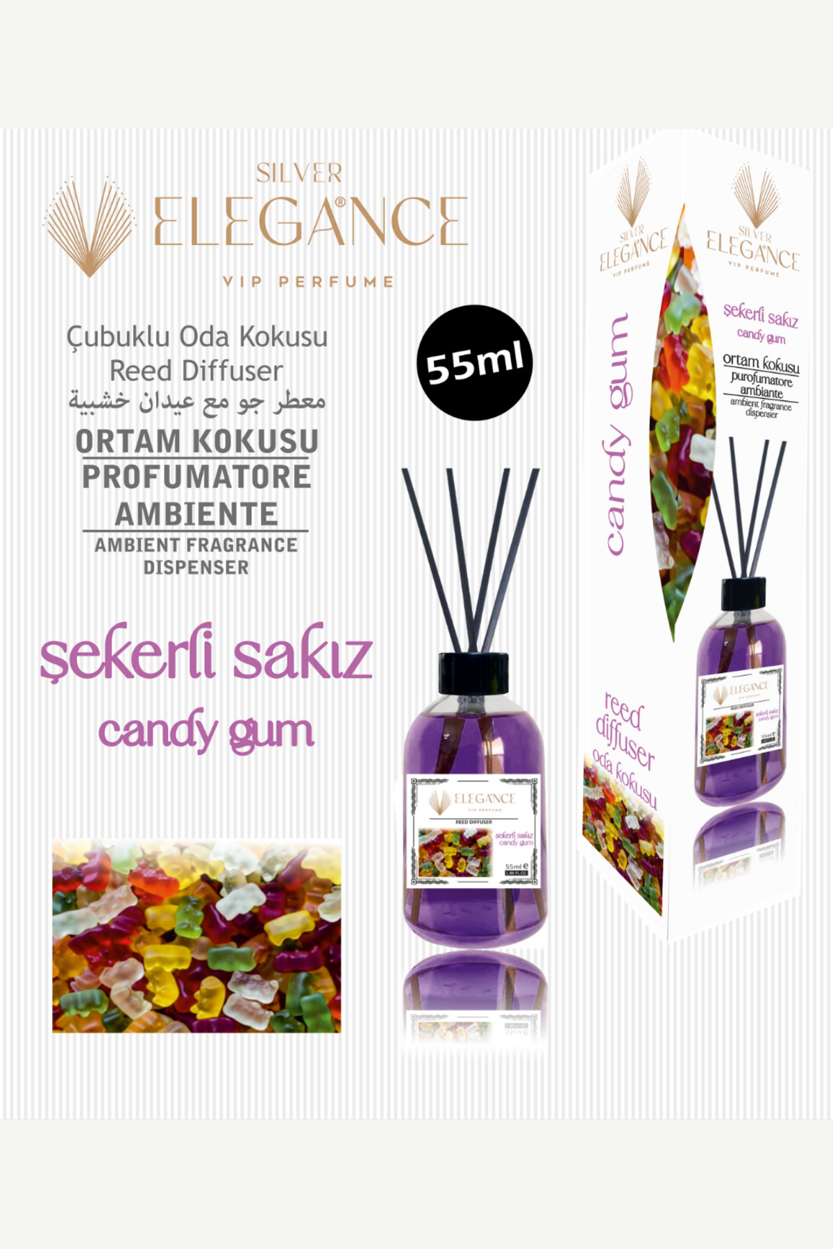 Özel Fiyat - Şekerli Sakız Reed Diffuser Bambu Çubuklu Oda Kokusu (55 ML)