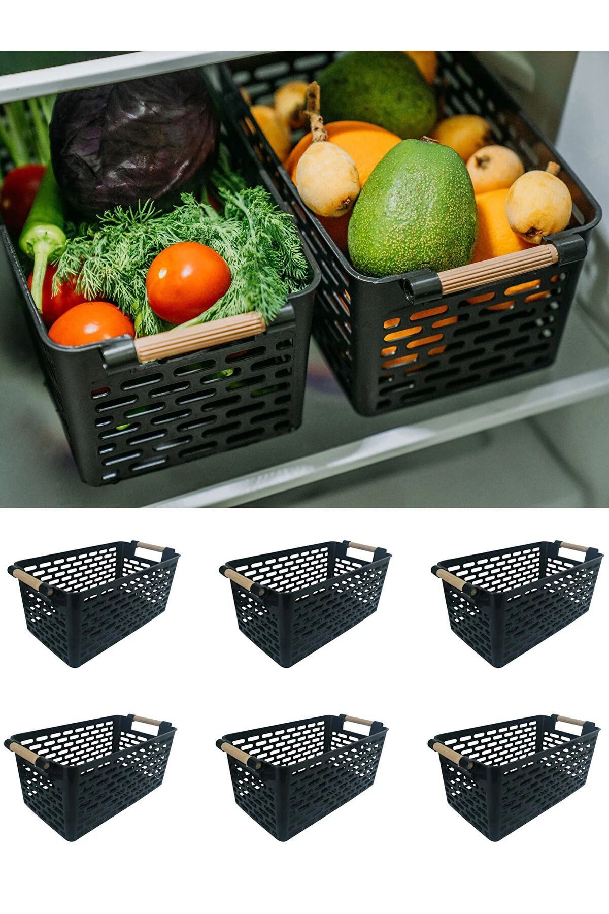 Ecolux-6 Pieces Multi-Purpose Organizer Basket with Handles - Closet Interior & Drawer Organizer Basket - Black 2